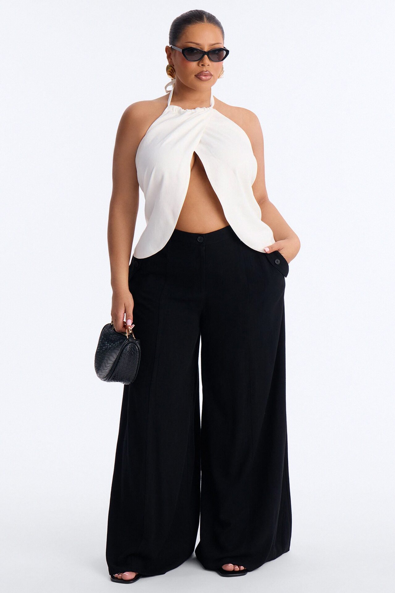 Aubrey High Rise Linen Wide Leg Pant 33″ - Black