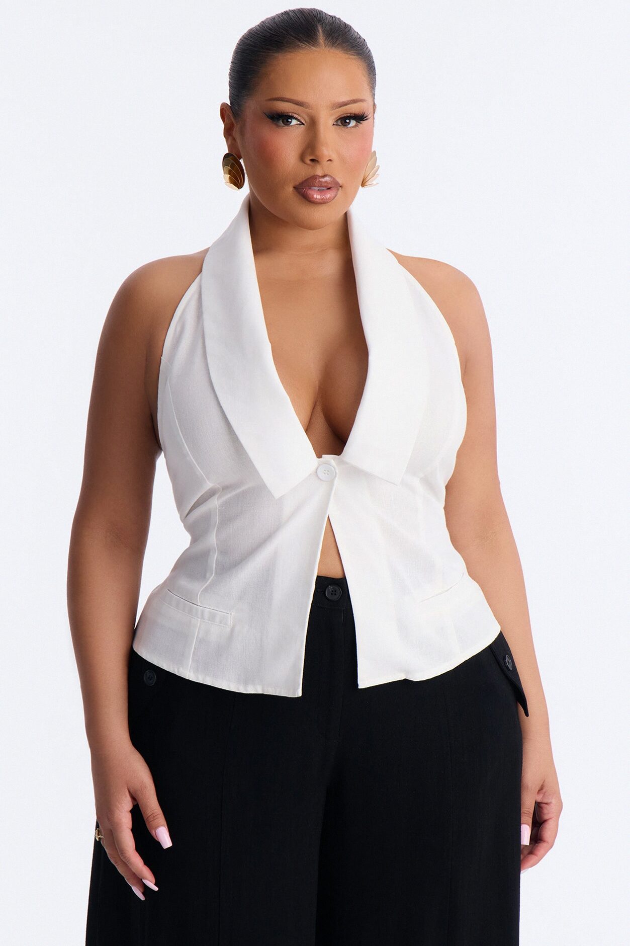 Flash On Linen Halter Top - White