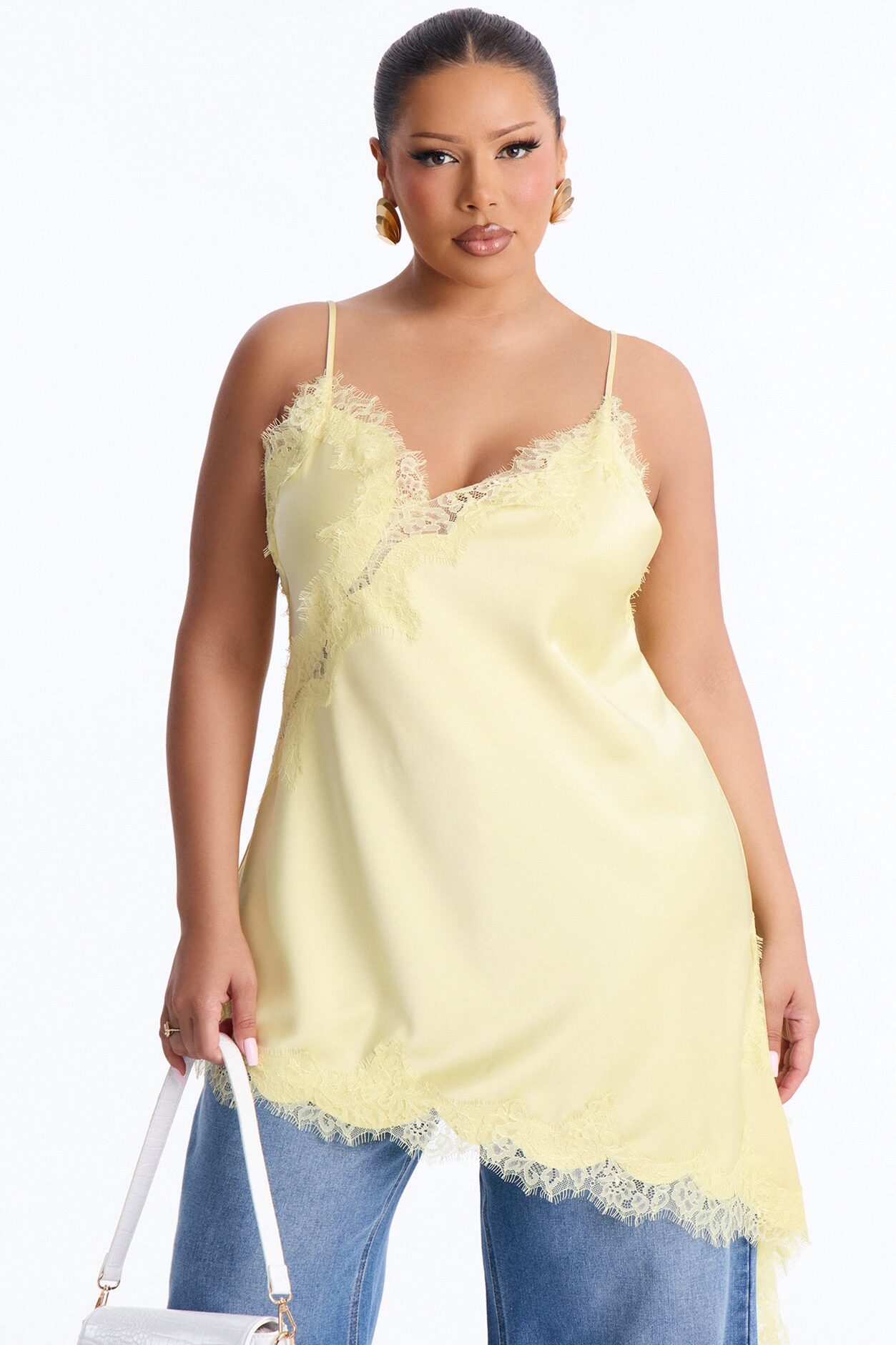 Taste Of Trouble Lace Trim Satin Top - Butter Yellow