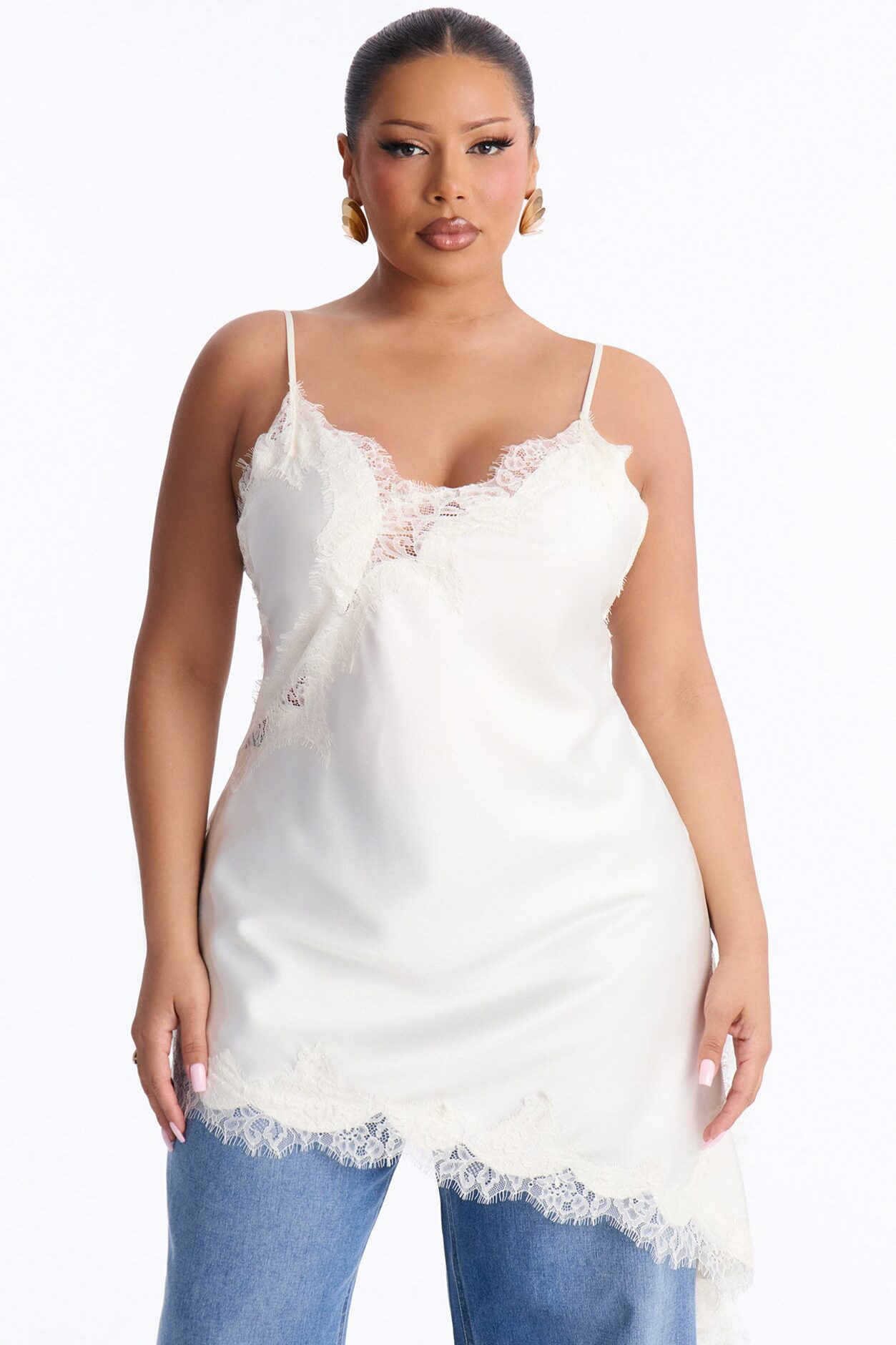 Taste Of Trouble Lace Trim Satin Top - Ivory