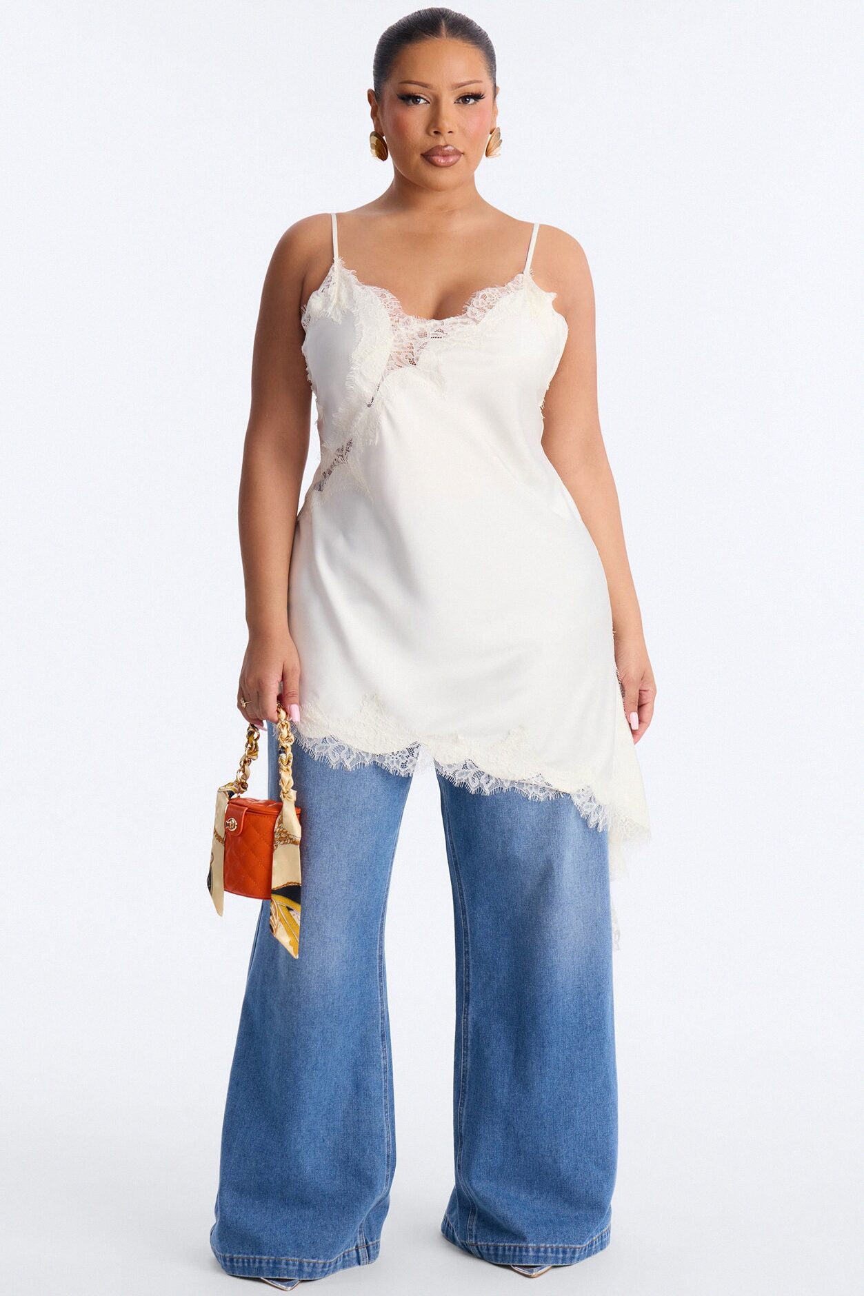 Taste Of Trouble Lace Trim Satin Top - Ivory