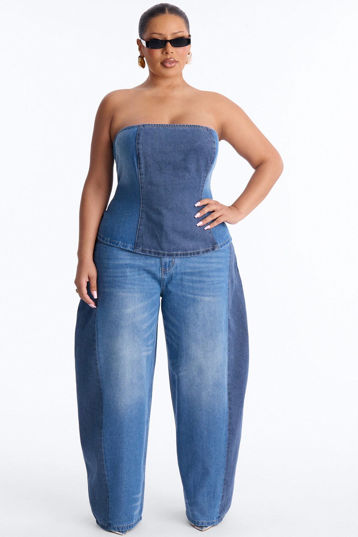 Karla Strapless Denim Pant Set - Medium Wash