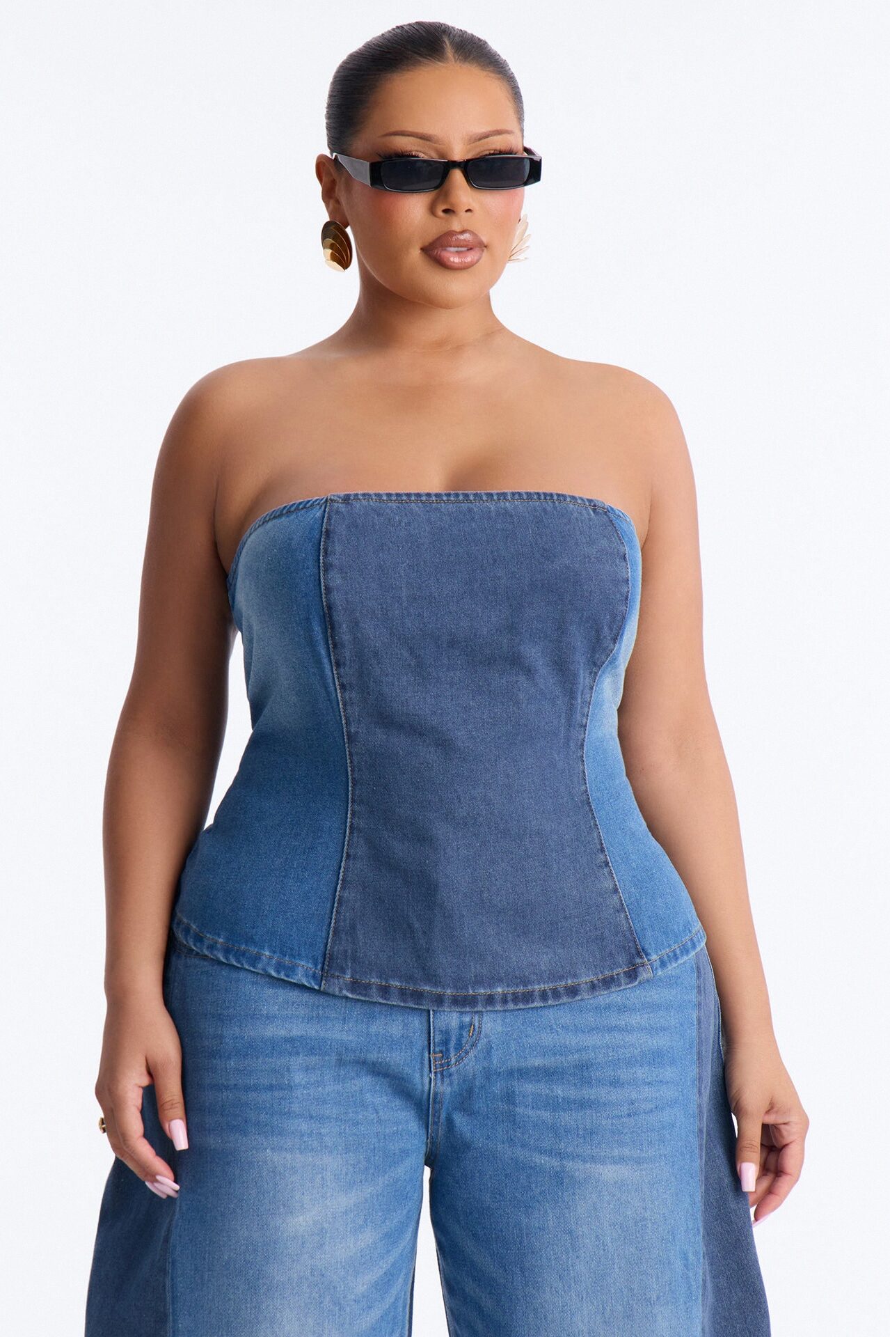 Karla Strapless Denim Pant Set - Medium Wash