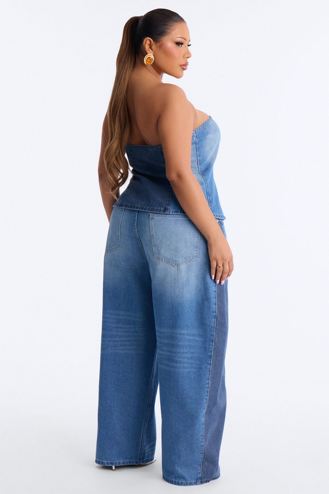 Karla Strapless Denim Pant Set - Medium Wash