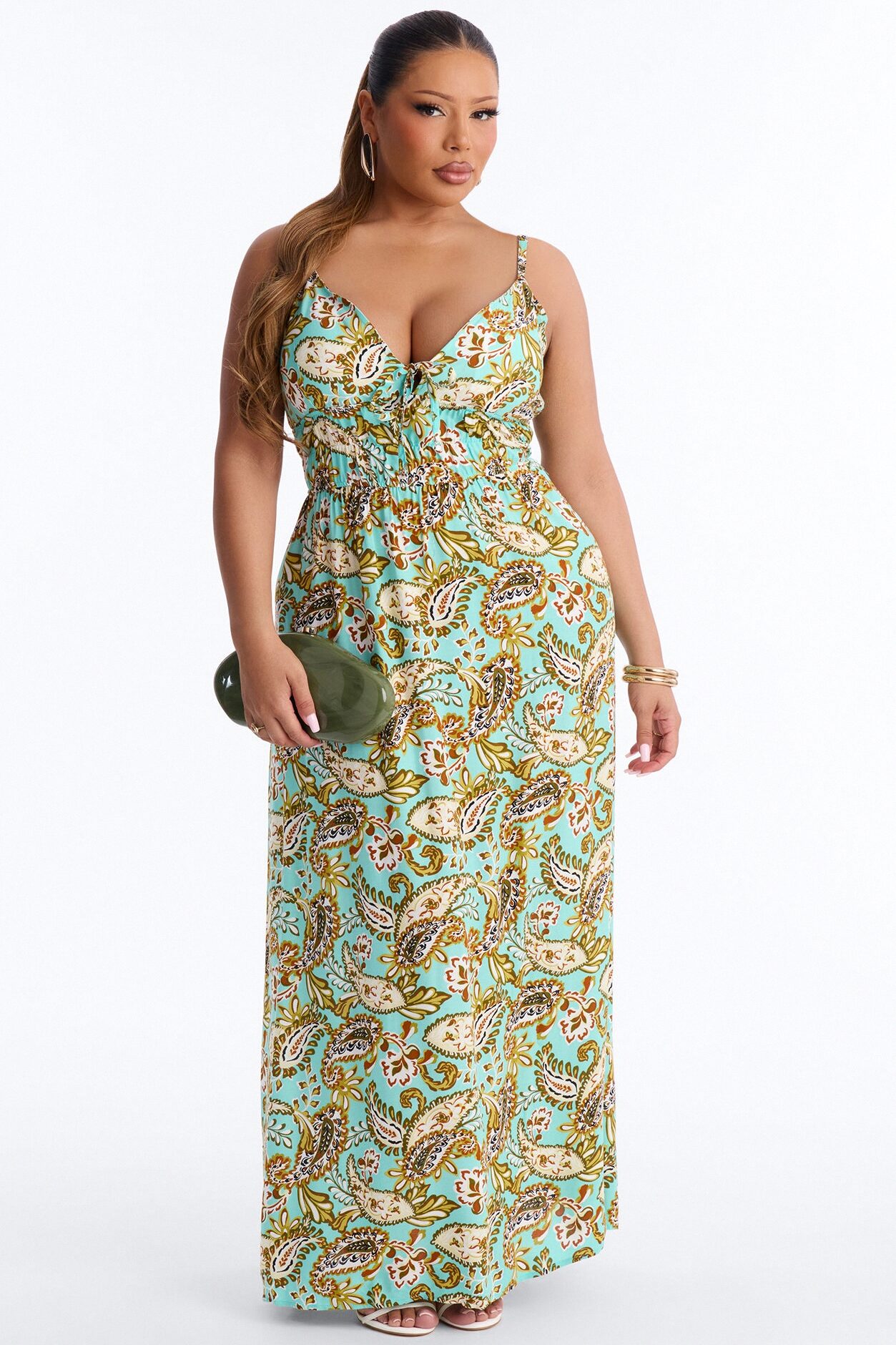 Posie Printed Flowy Maxi Dress - Aqua/Combo
