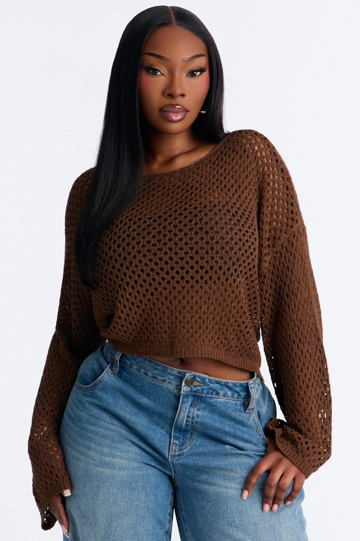 Sun Spirit Crochet Sweater - Chocolate