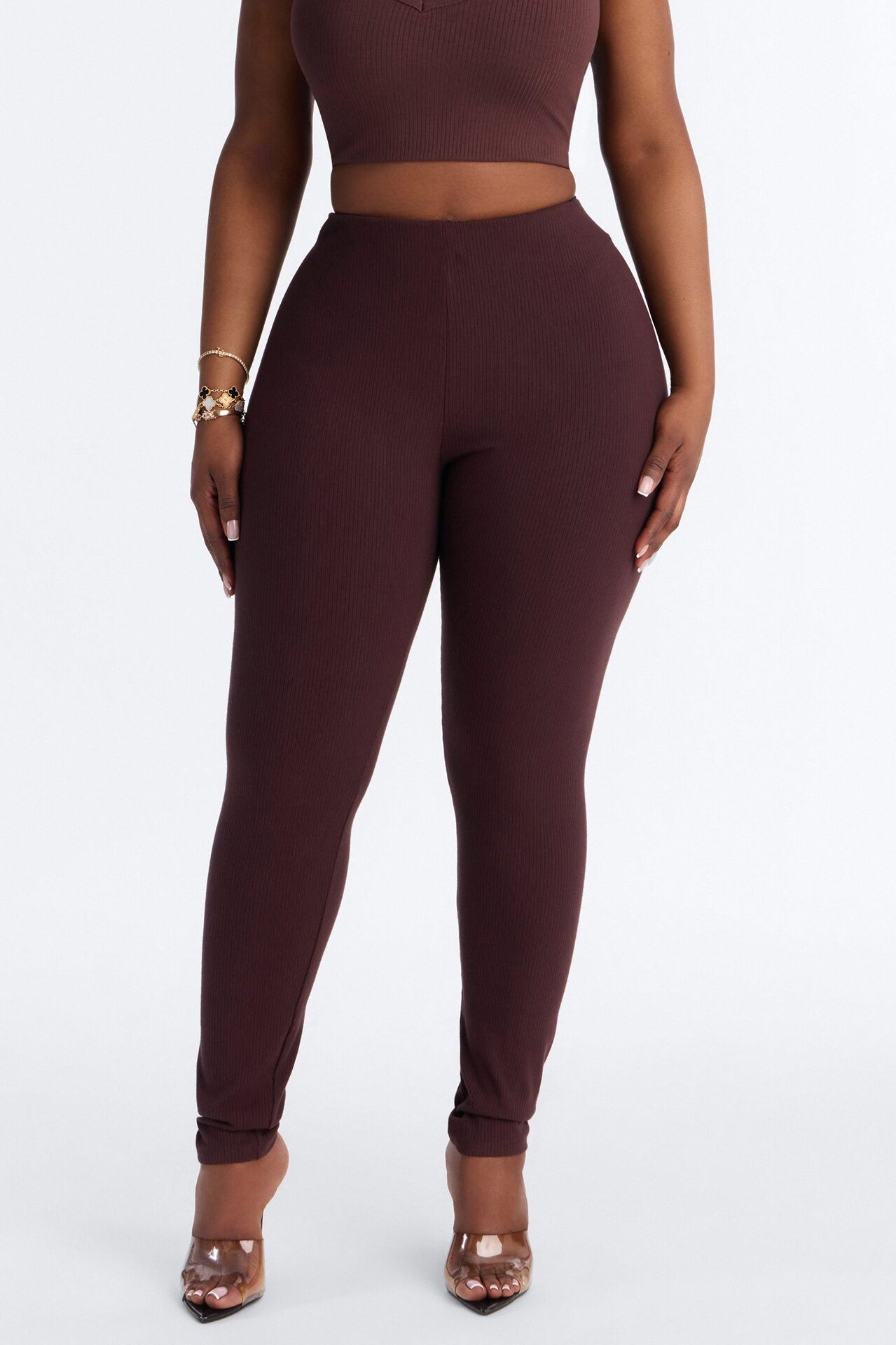 Ultra Ribbed Mid Rise Legging - Chocolate