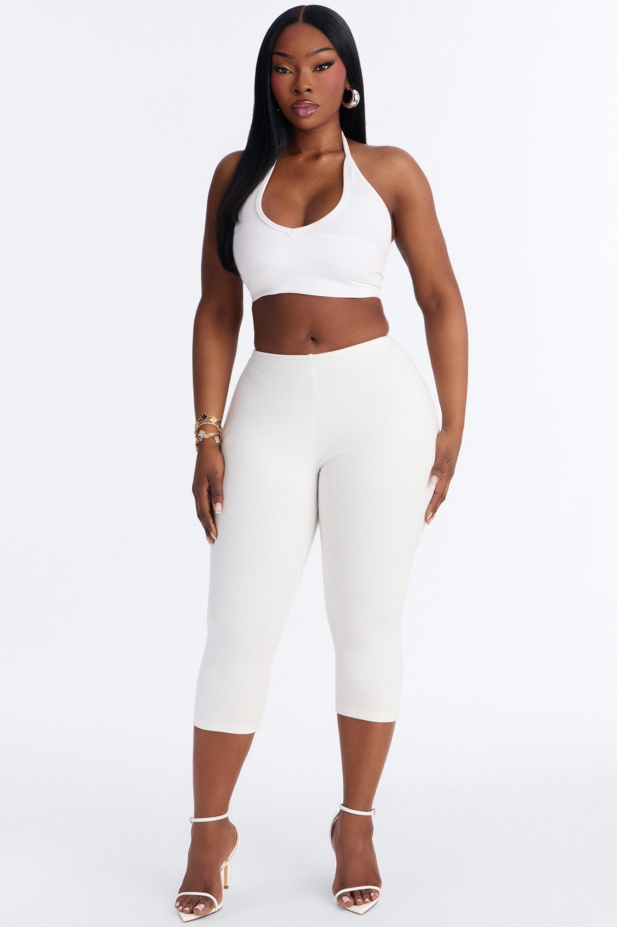 Ultra Ribbed Low Rise Capri Legging - White