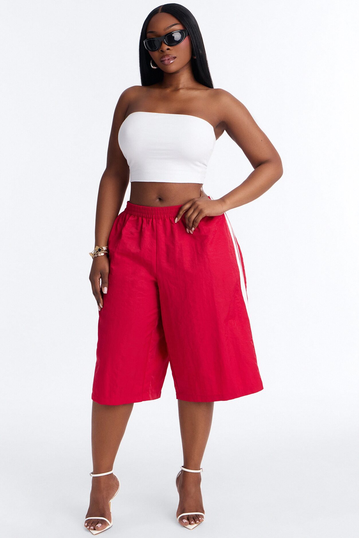 Can't Keep Up Striped Bermuda Track Short - Red/White