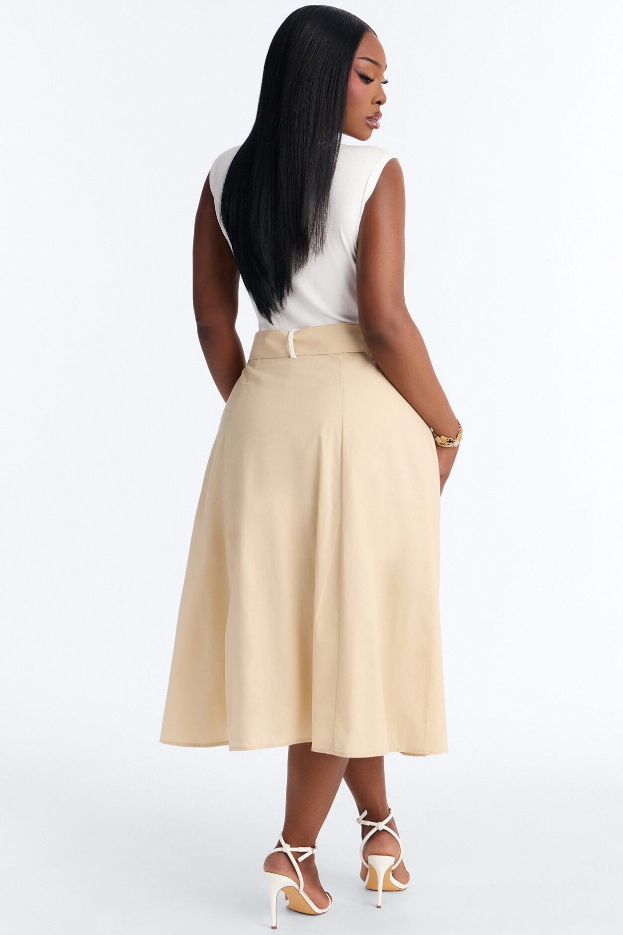 Sandra Contrast Belted Midi Dress - Taupe/combo