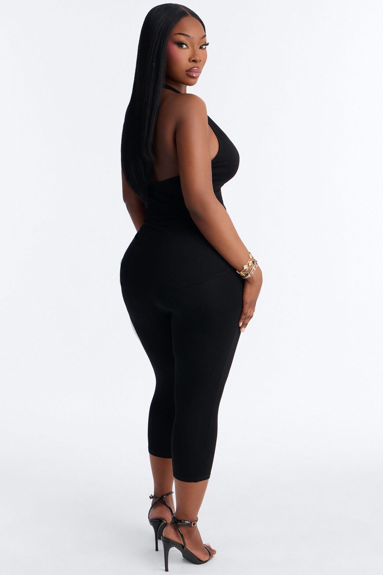 Karla Plunge Capri Catsuit - Black