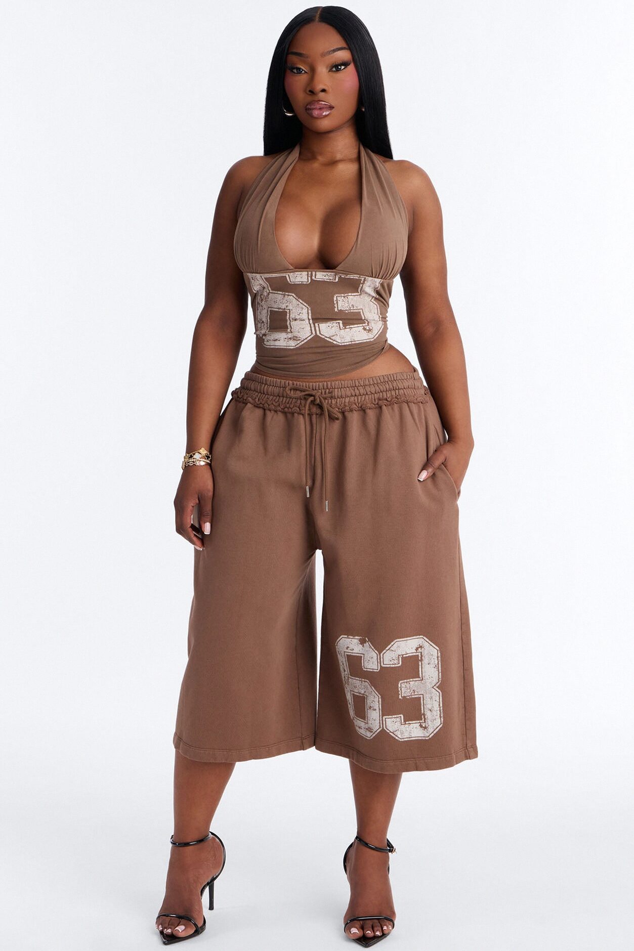 Play Hard To Get Wide Leg Jorts - Brown