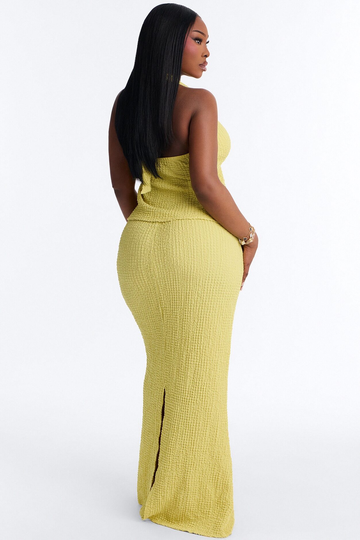 Arielle Halter Textured Skirt Set - Chartreuse