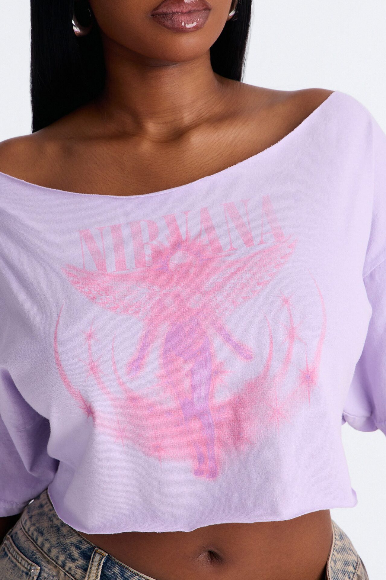 Nirvana Utero Off Shoulder Cropped Tee - Lavender