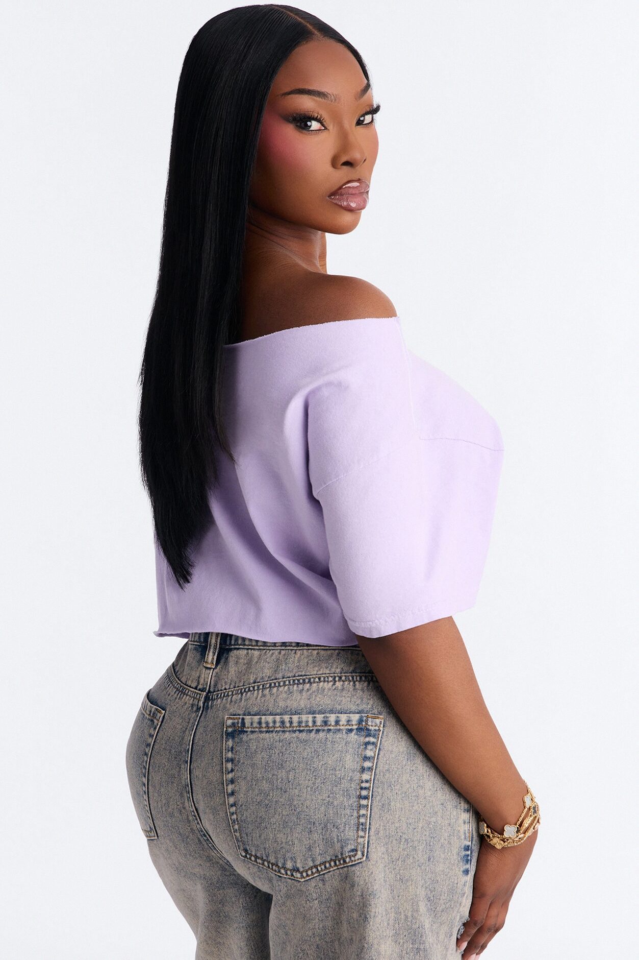 Nirvana Utero Off Shoulder Cropped Tee - Lavender