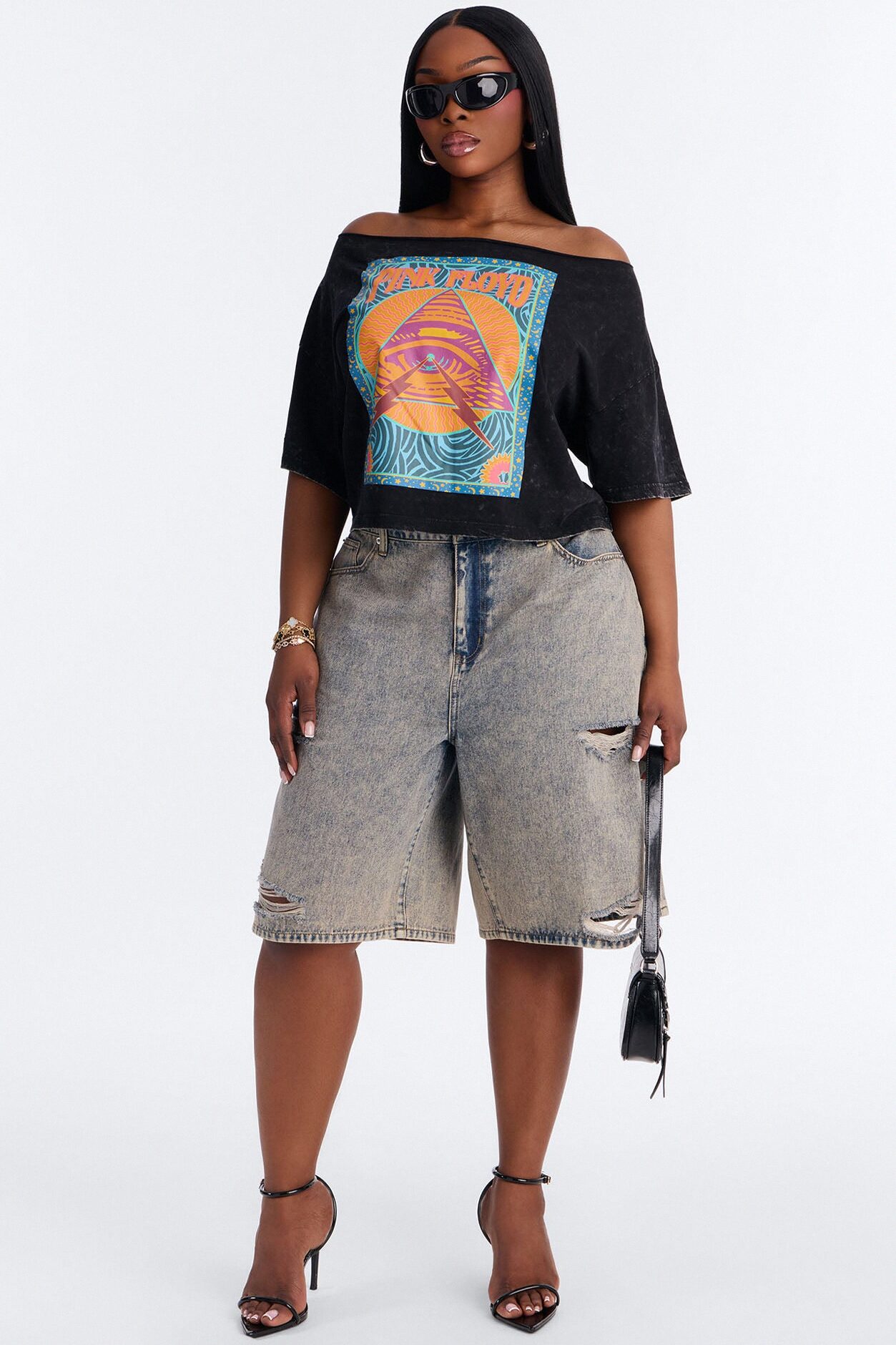 Pink Floyd Washed Off Shoulder Tee - Black Wash