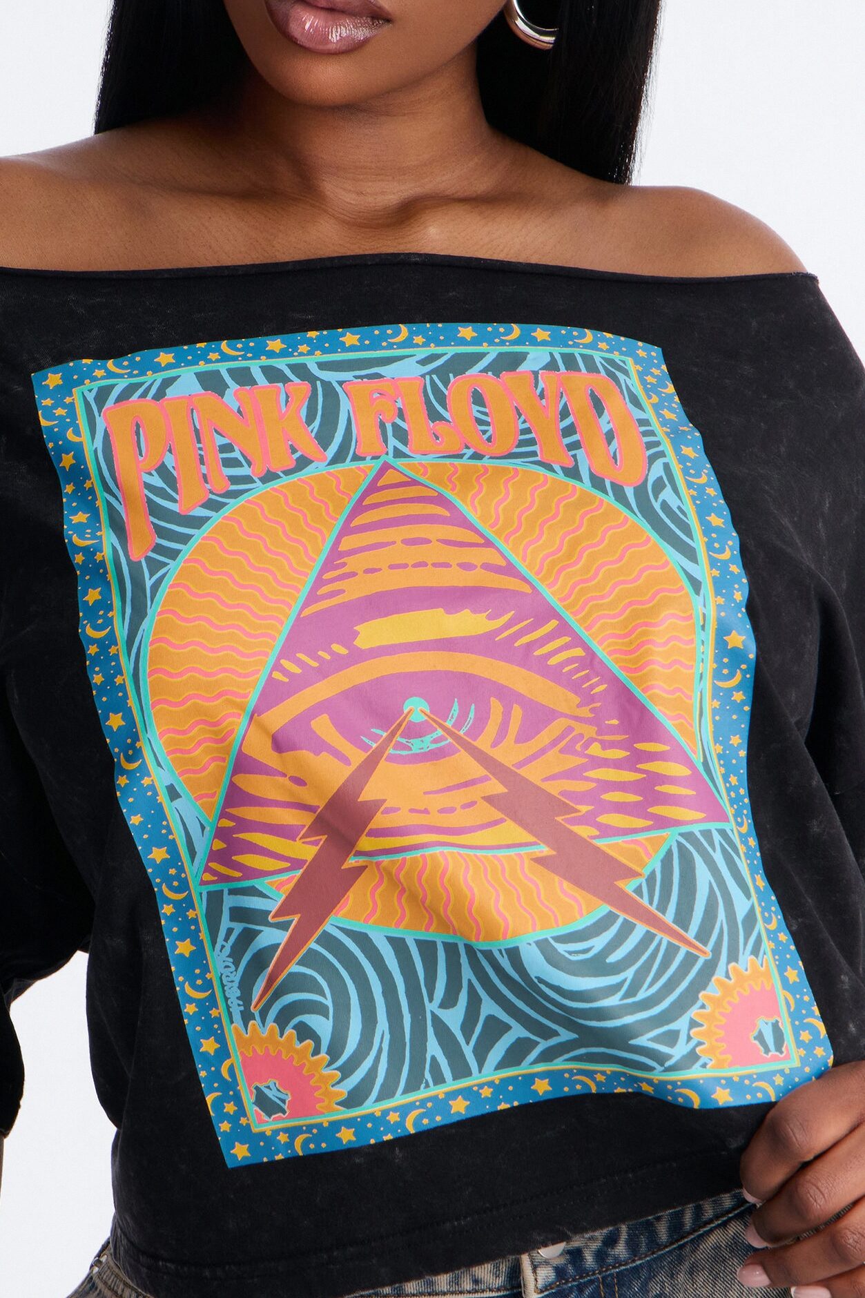Pink Floyd Washed Off Shoulder Tee - Black Wash