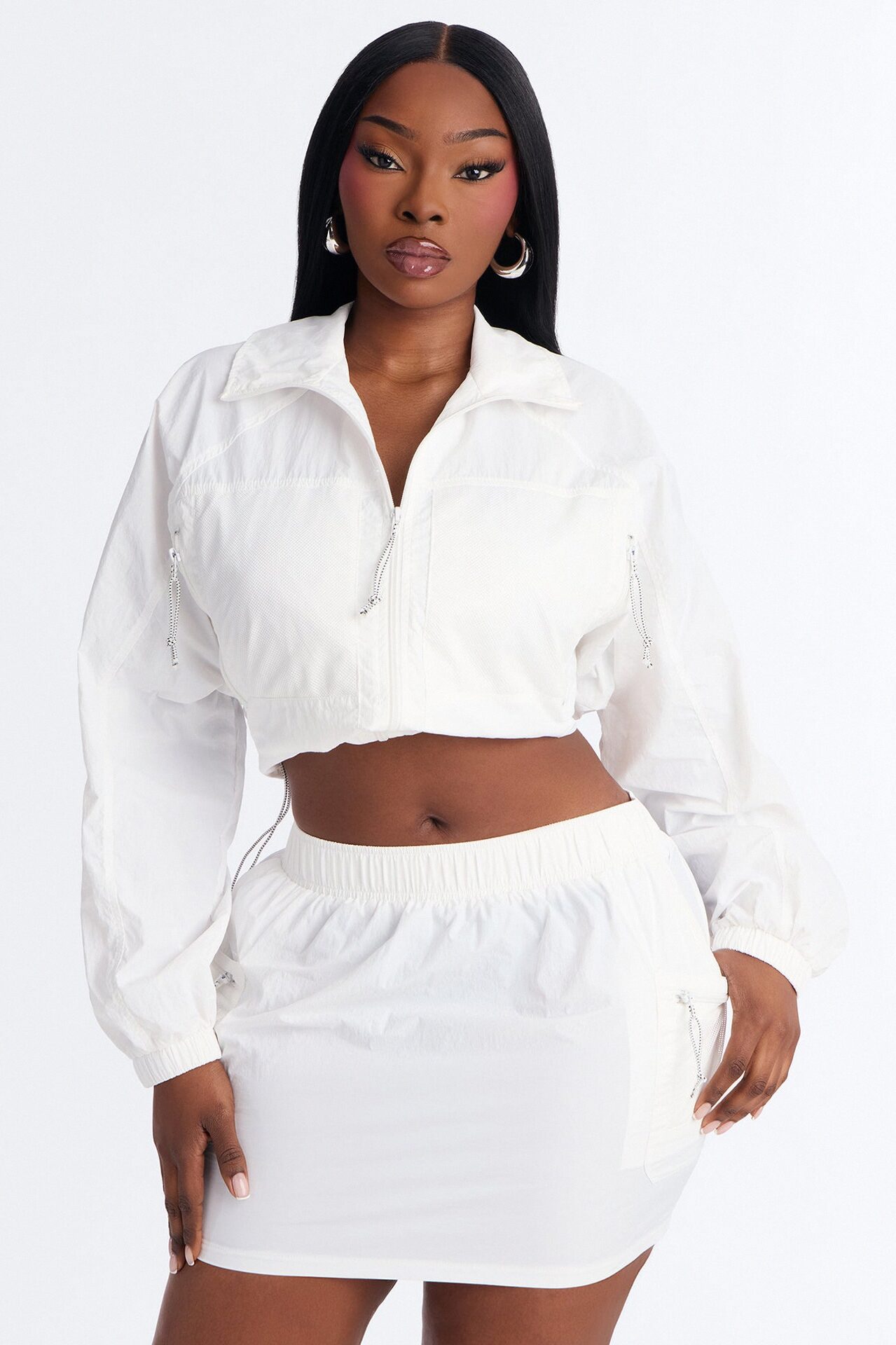 Stay Cool Cropped Windbreaker Jacket - White
