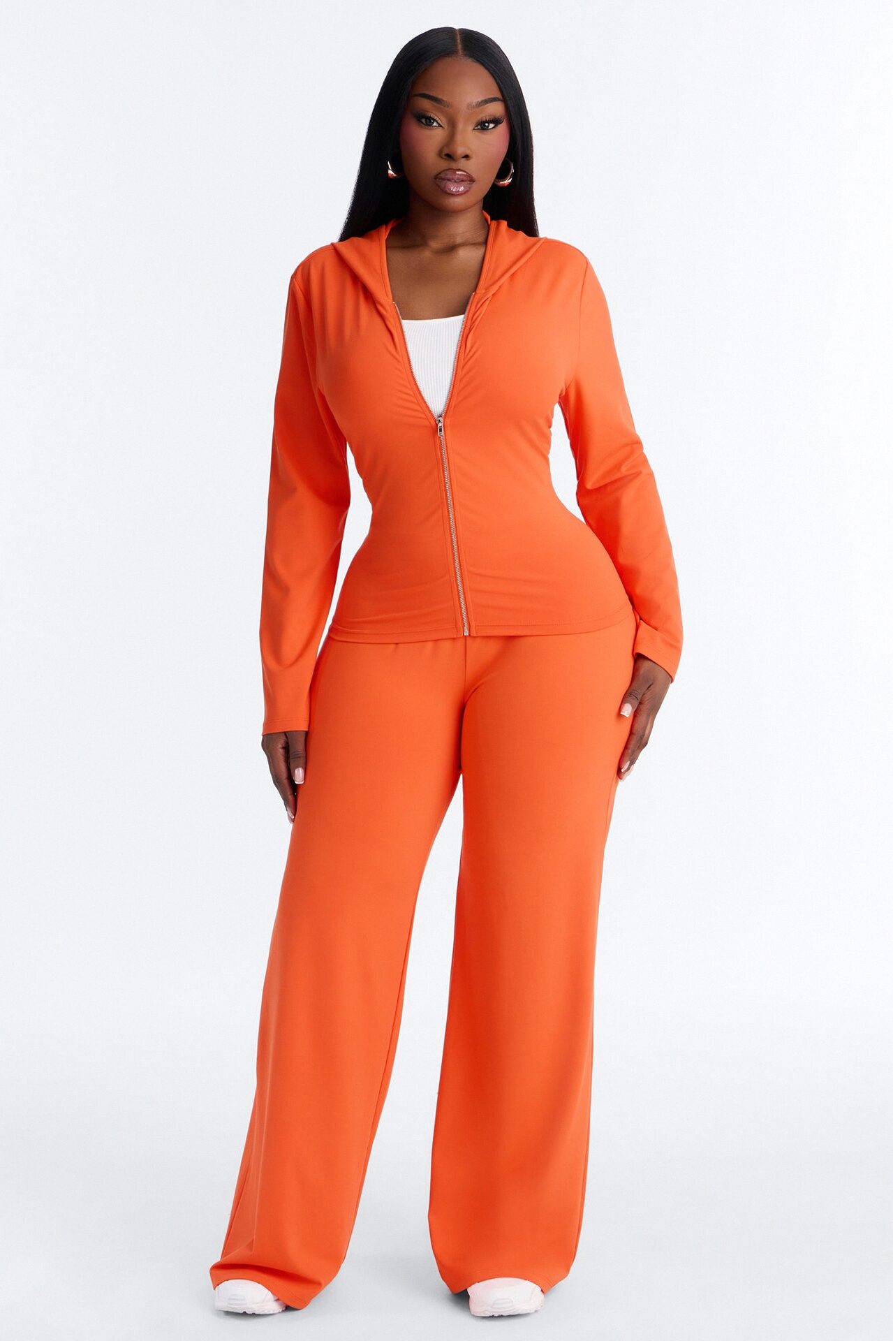 Casual Vibe Zip Up Hoodie Pant Set - Tomato Red