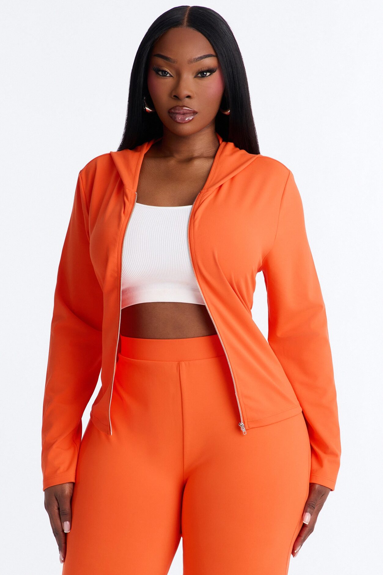 Casual Vibe Zip Up Hoodie Pant Set - Tomato Red