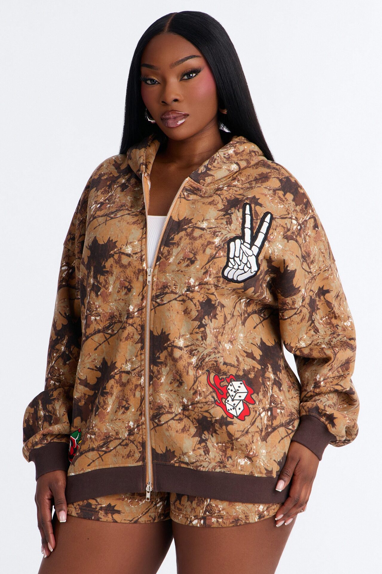 Rebel Spirit Fleece Camo Short Set - Camel/combo