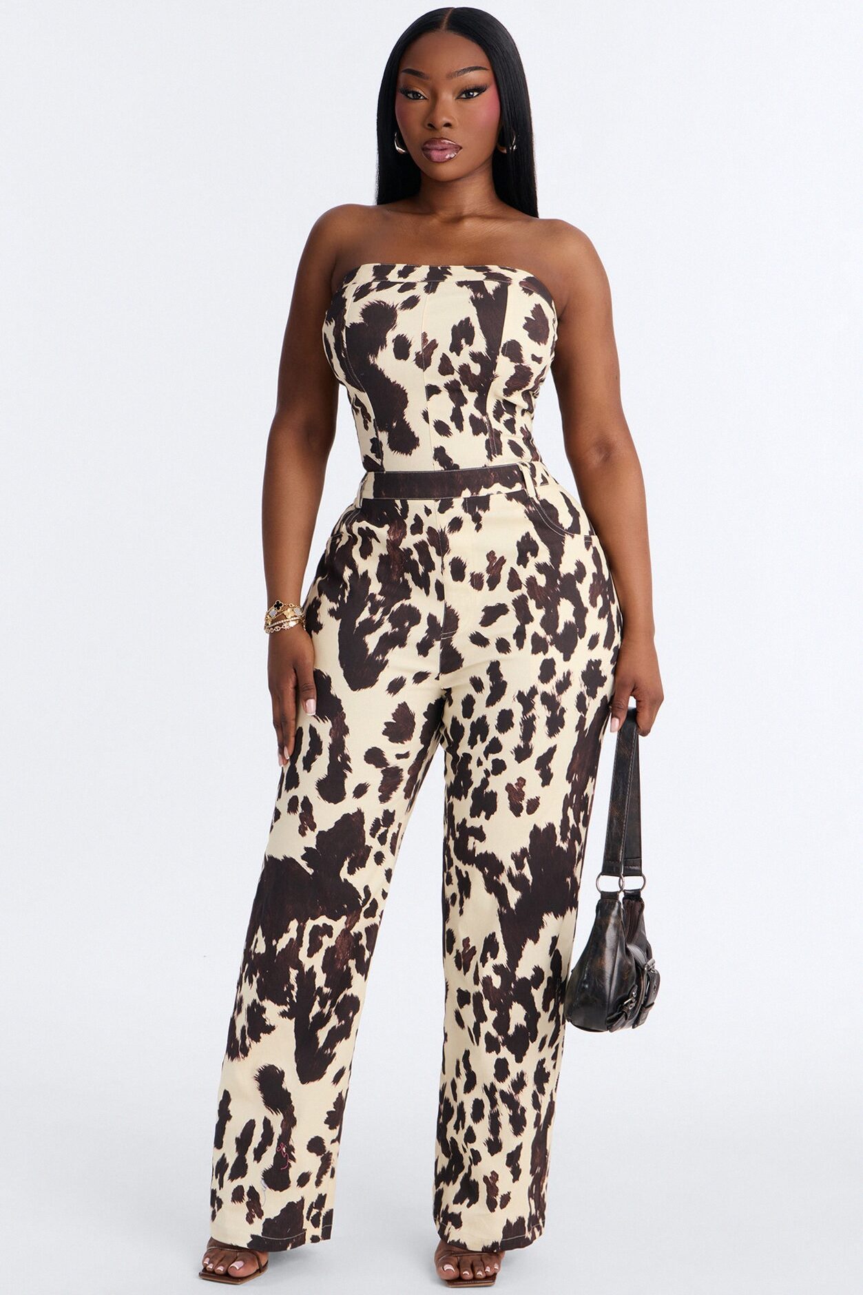 Keep It Mooving Wide Leg Jumpsuit - Brown/combo