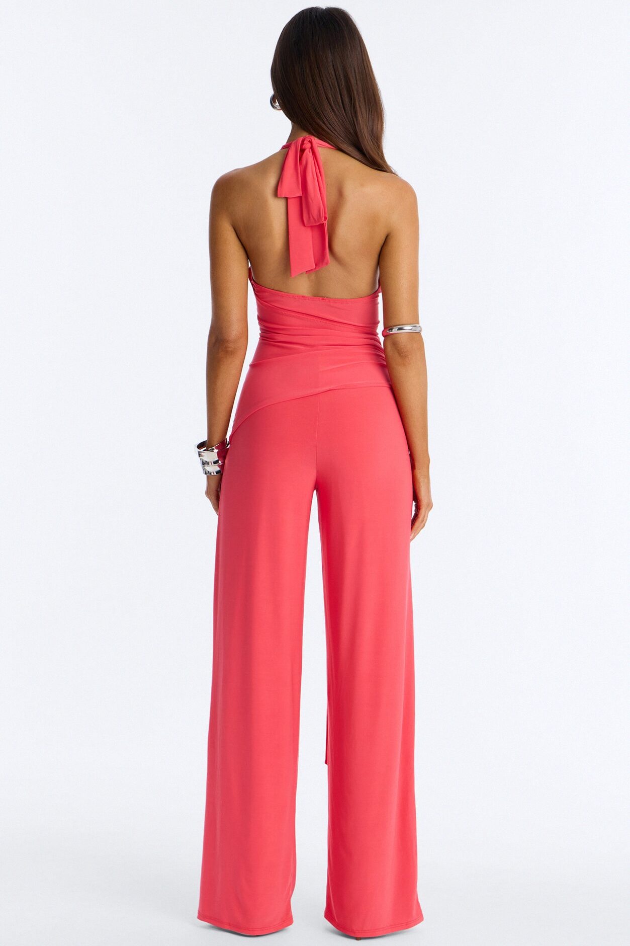Gemma Halter Draped Jumpsuit - Coral