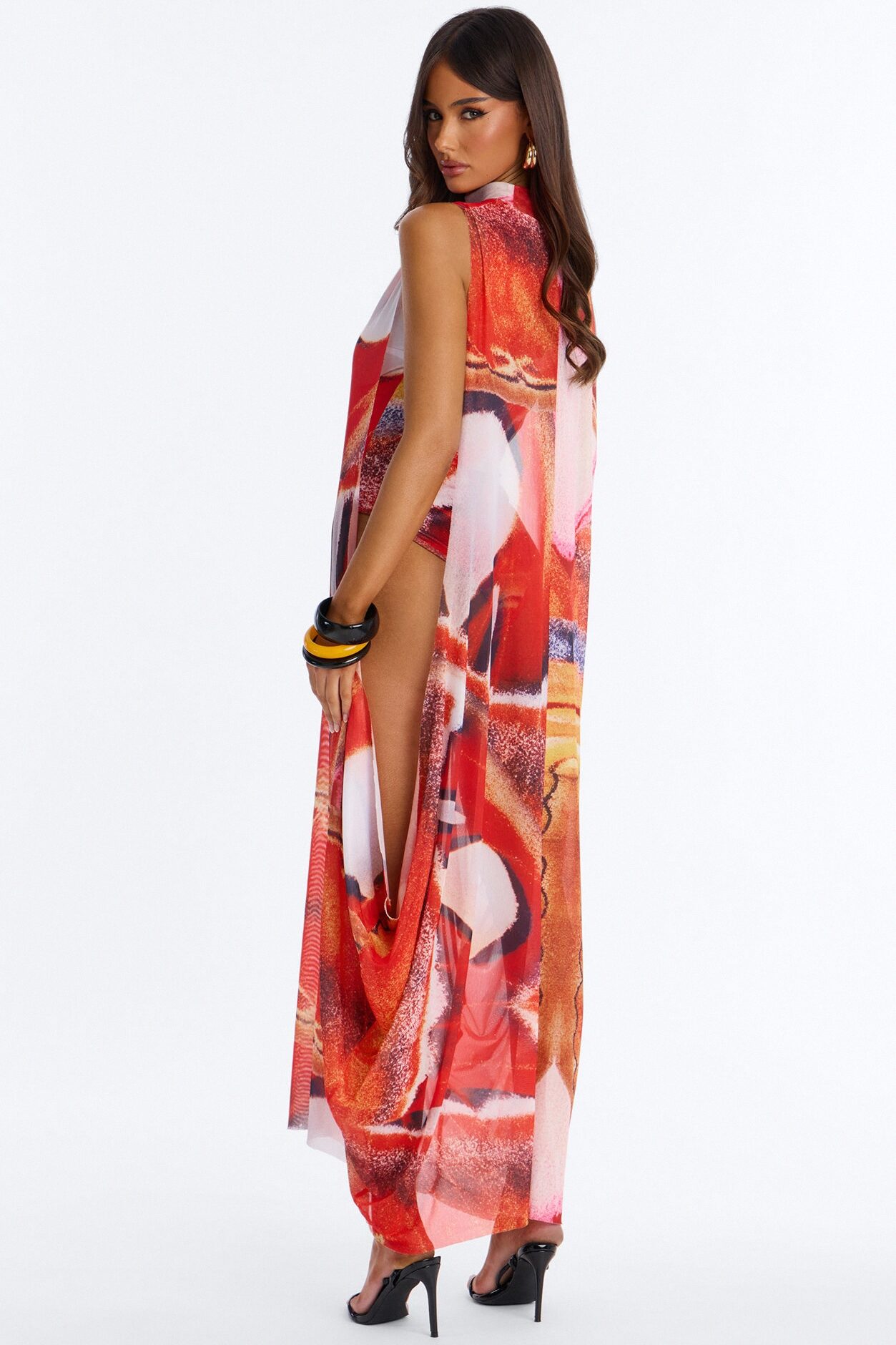 All For You Draped Mesh Maxi Dress - Orange/combo