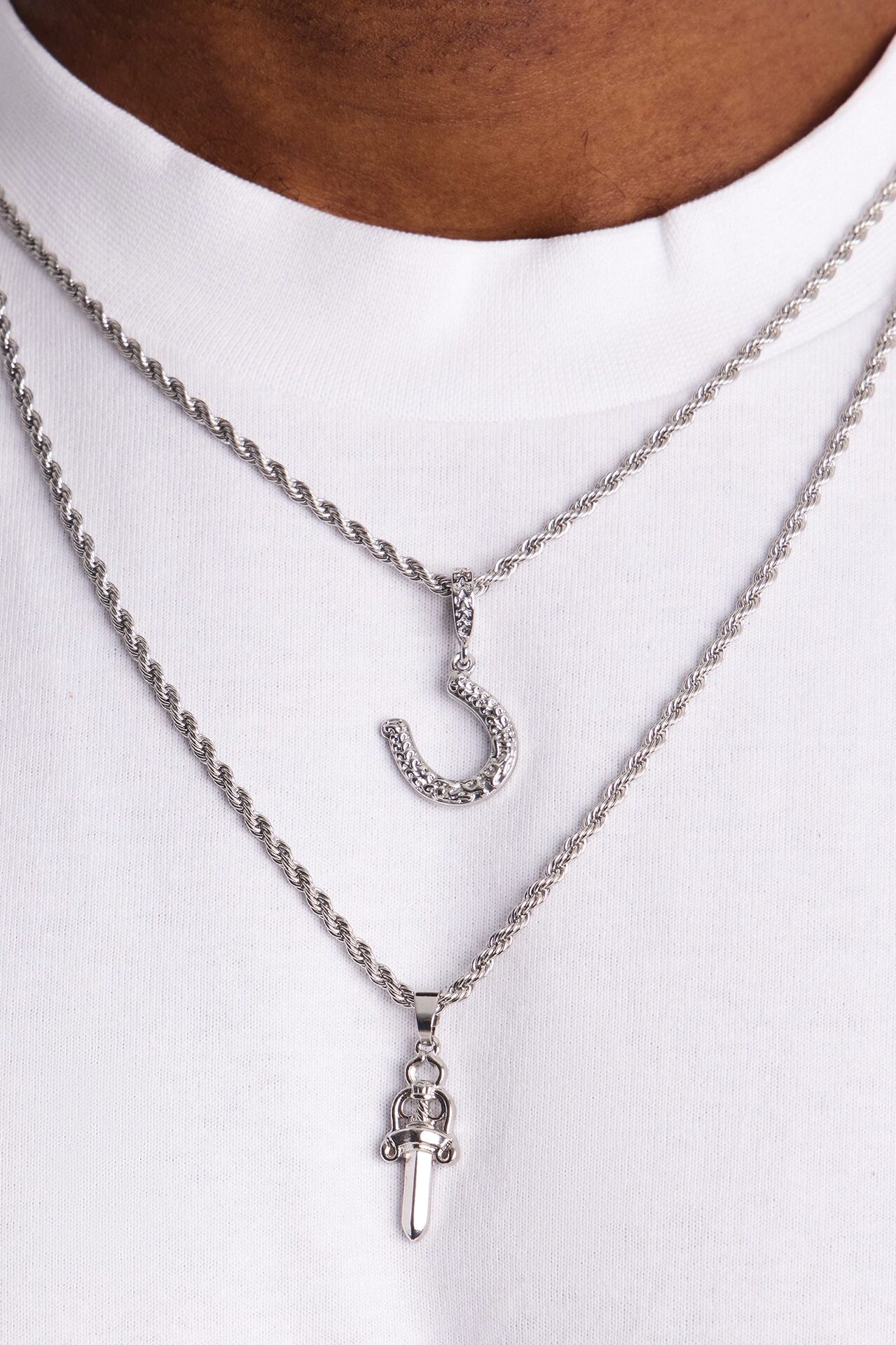 Blade and Luck Necklace Set - Silver