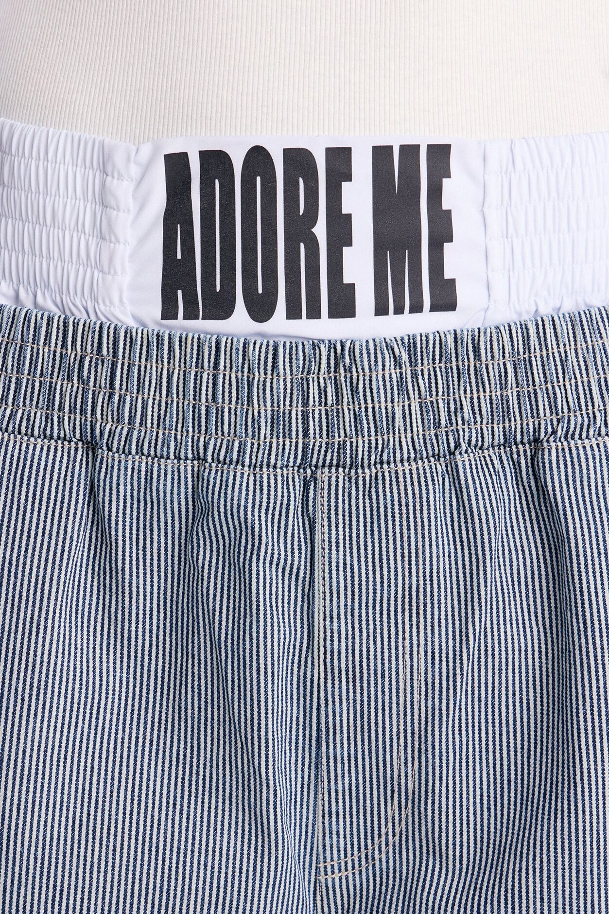 Relaxed Adore Me Double Waistband Pinstripe Short - White/Blue