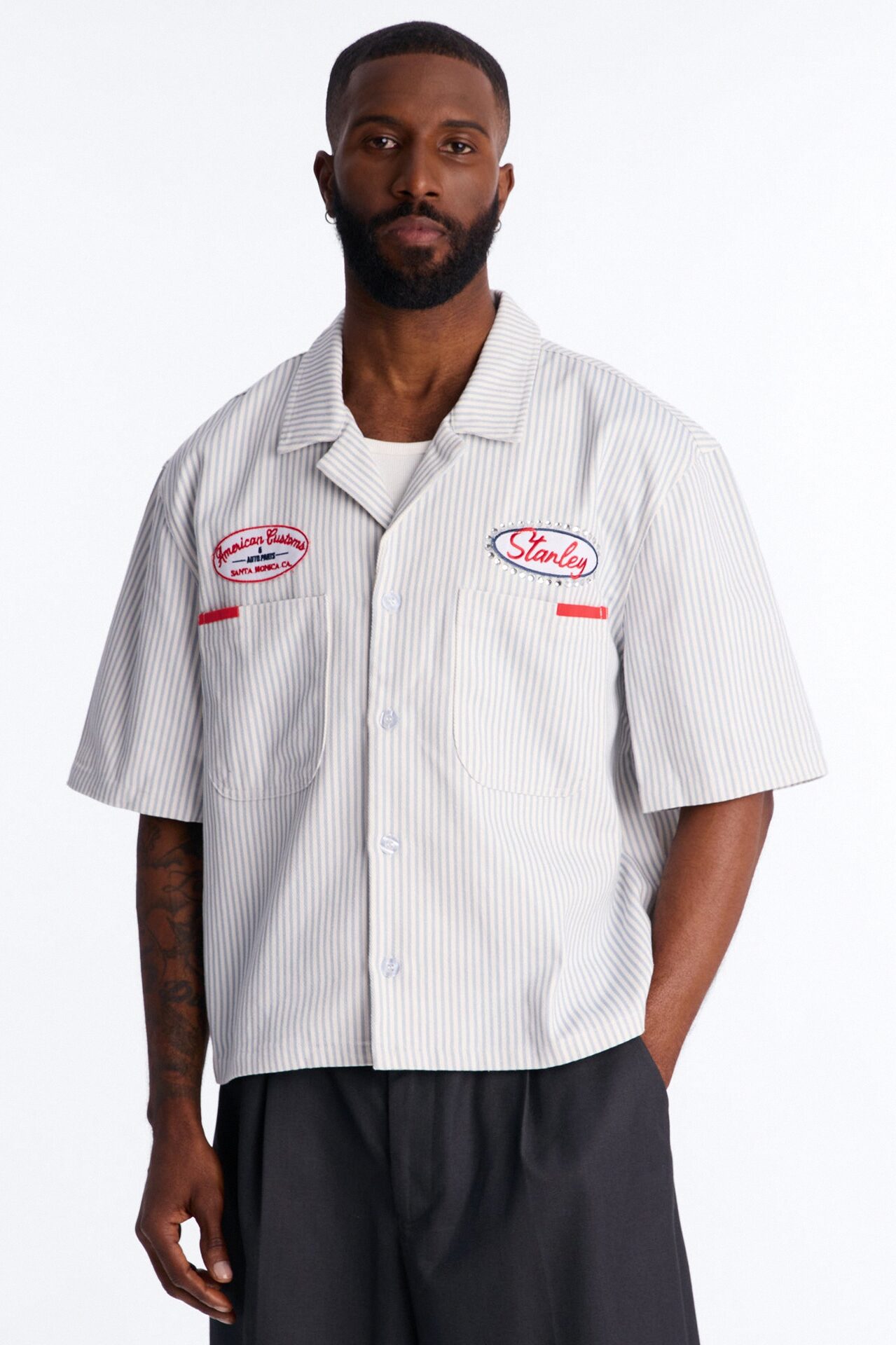 Cropped Tune Up Mechanic Shirt - Blue