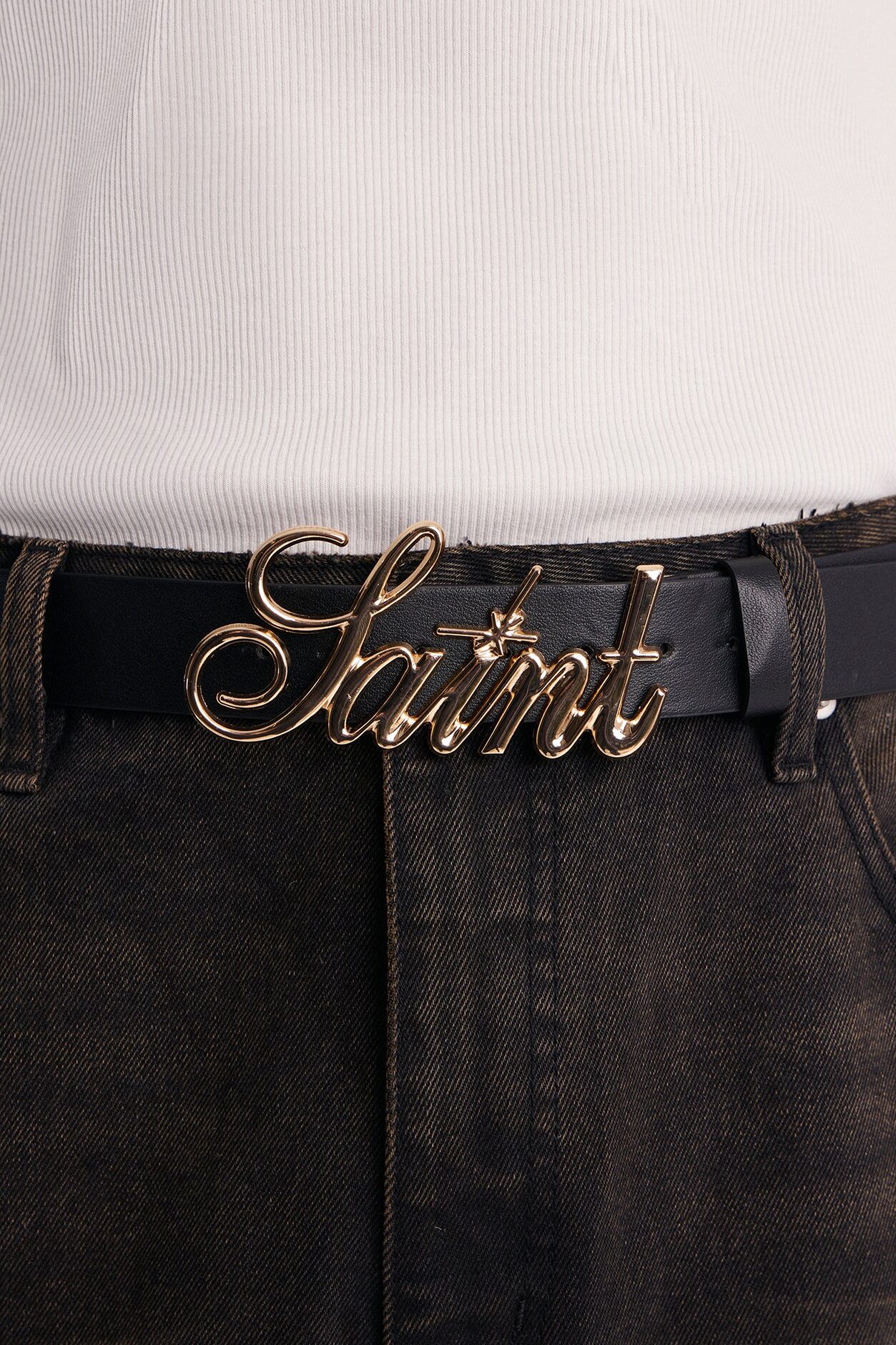Saint Script Buckle Belt - Black/Gold