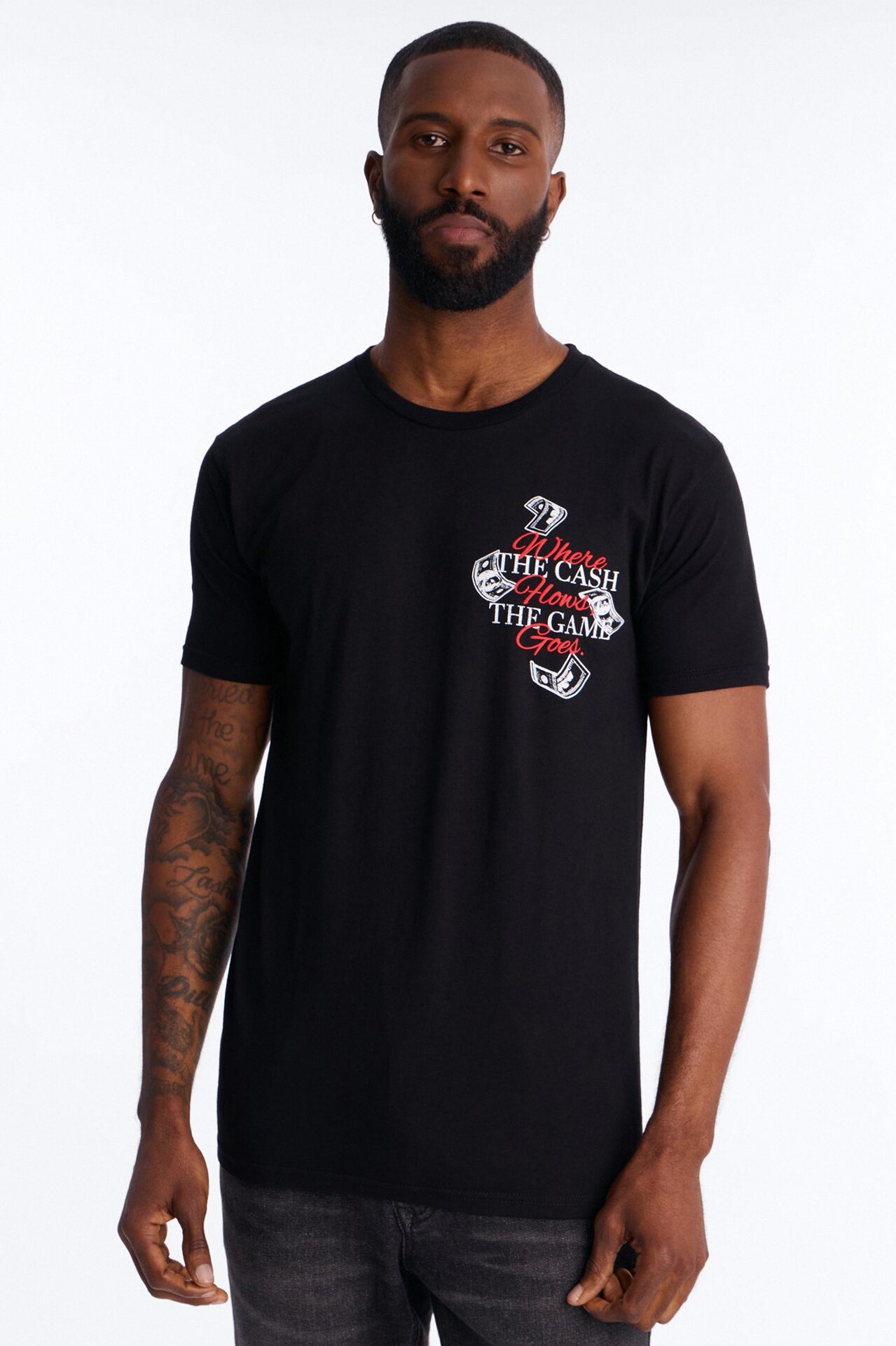 Money Talks Puff Print Short Sleeve Tee - Black