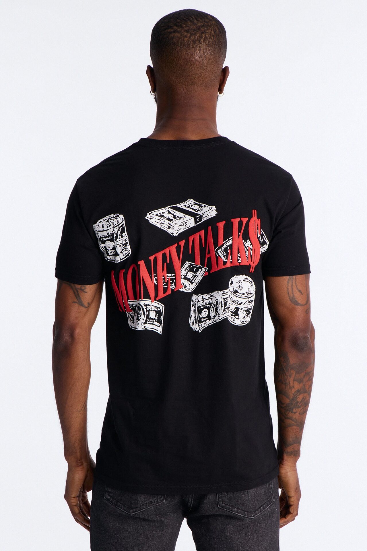 Money Talks Puff Print Short Sleeve Tee - Black