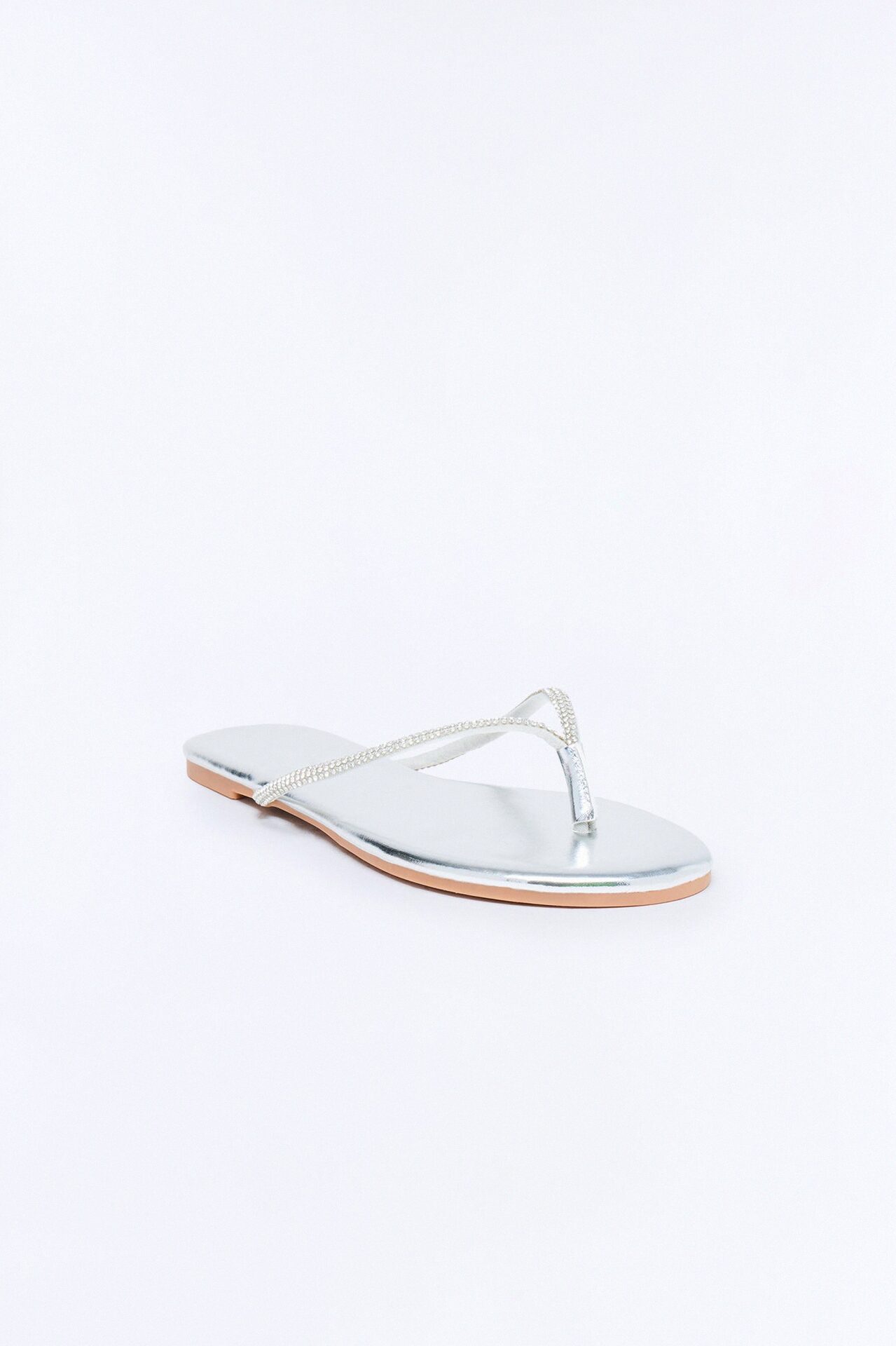 Kiko Rhinestone Trim Flip Flops - Silver
