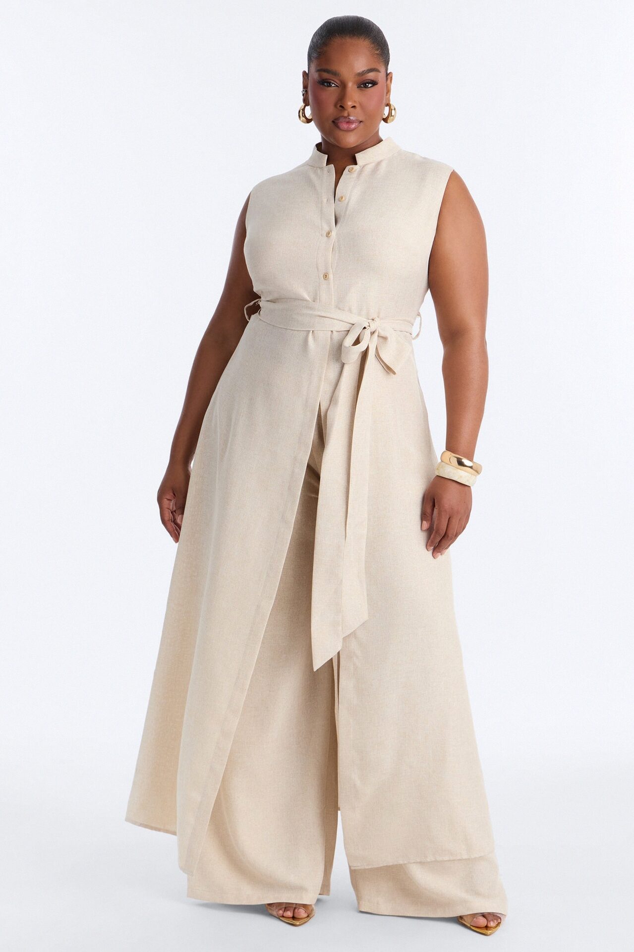Marissa Vest Linen Pant Set - Cream