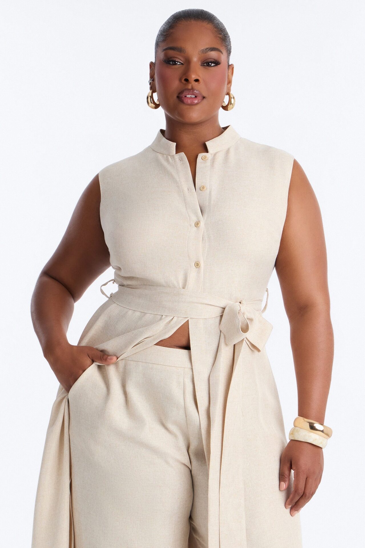 Marissa Vest Linen Pant Set - Cream