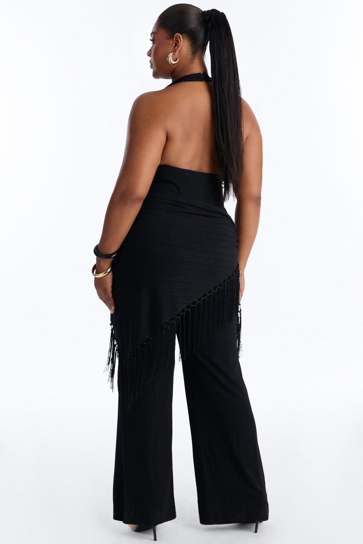 Too Chic Jumpsuit And Waist Scarf Set - Black