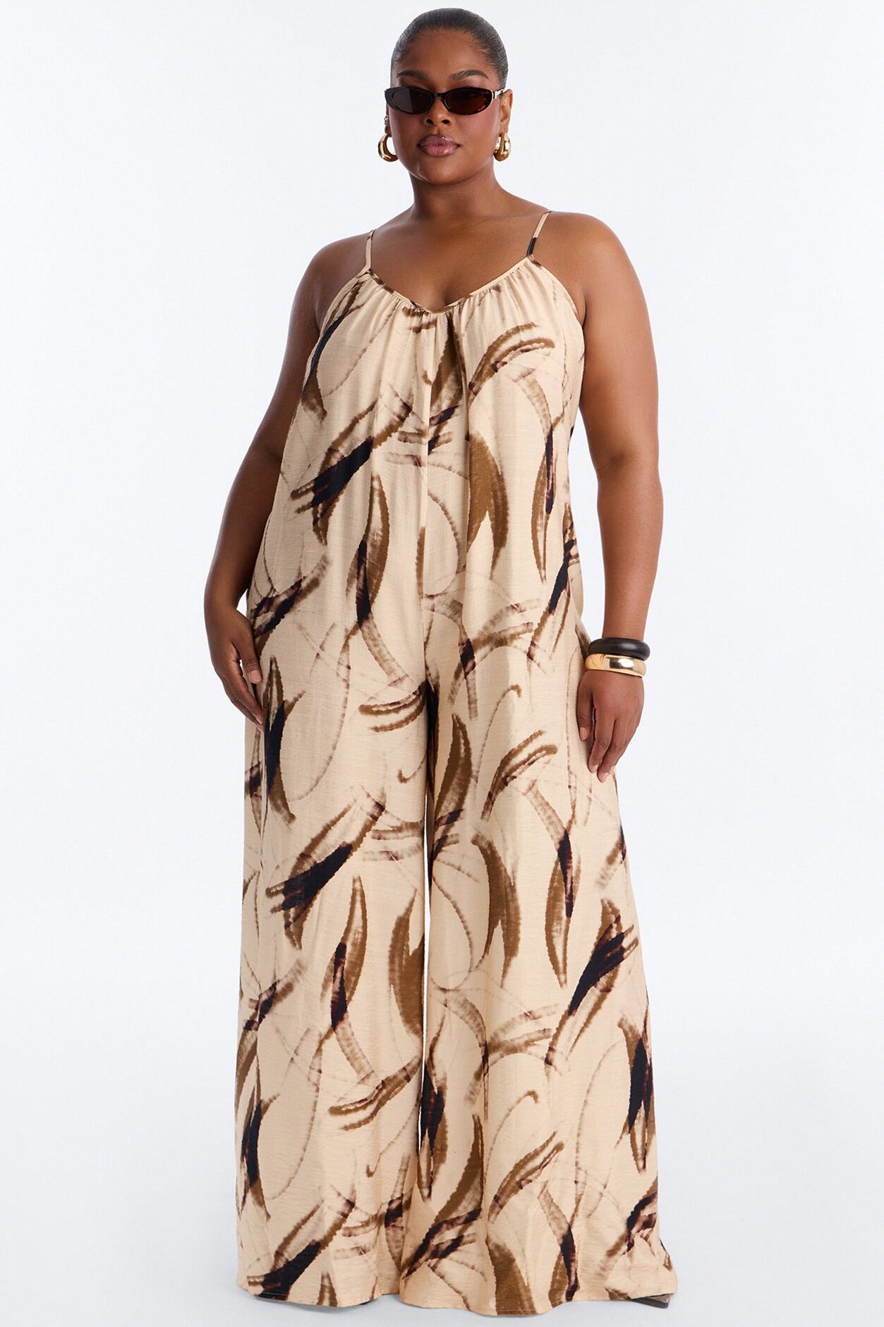 Tropics Time Linen Wide Leg Jumpsuit - Tan