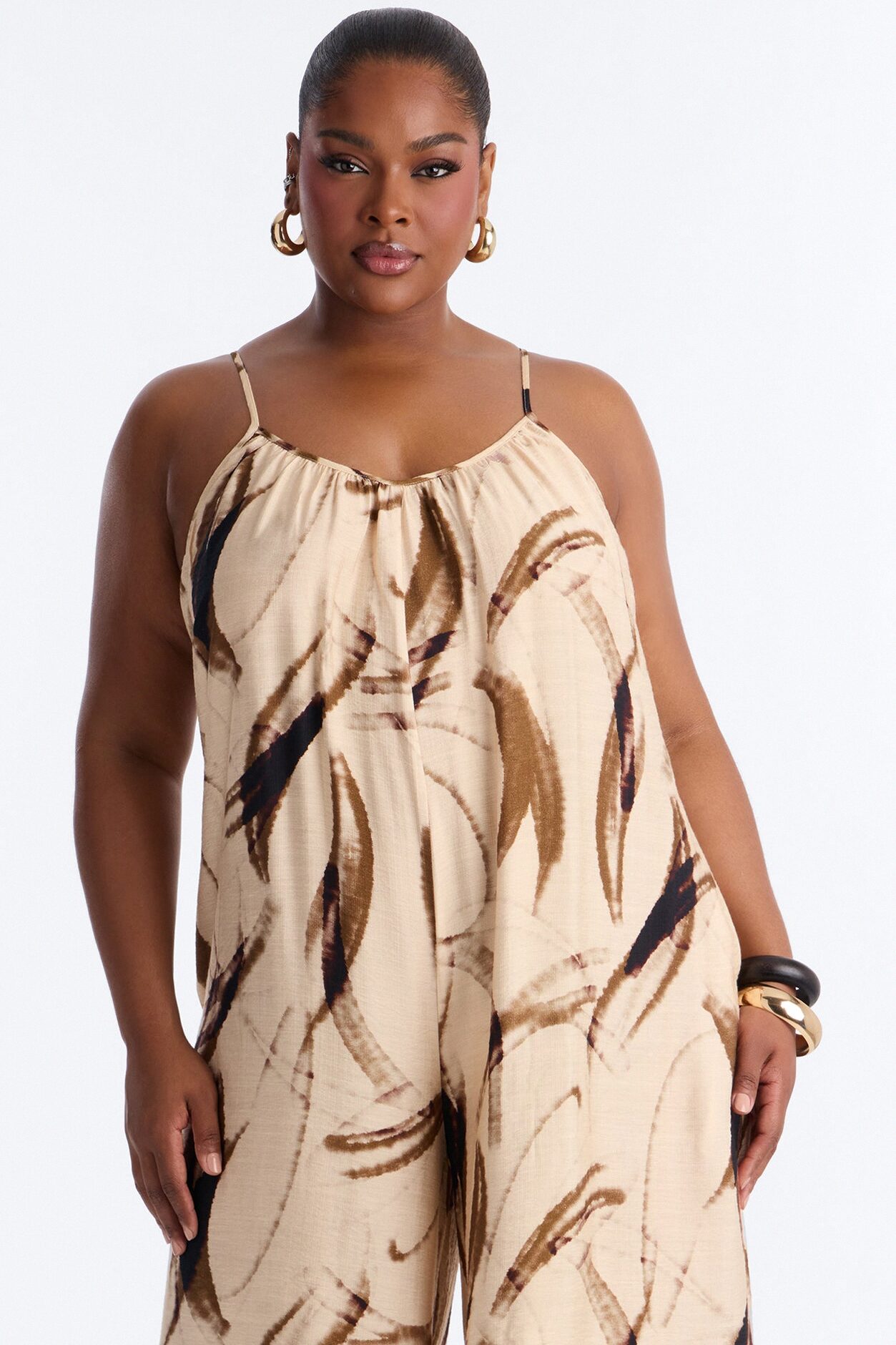 Tropics Time Linen Wide Leg Jumpsuit - Tan