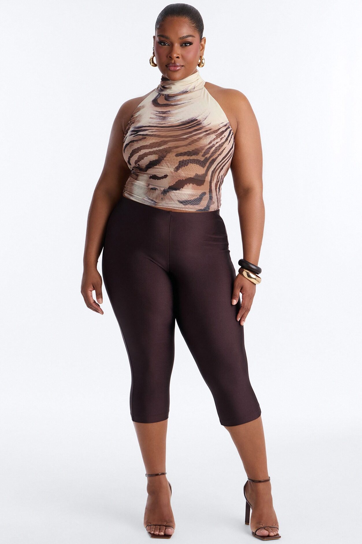 Tricot Low Rise Clean Waistband Capri Legging - Chocolate