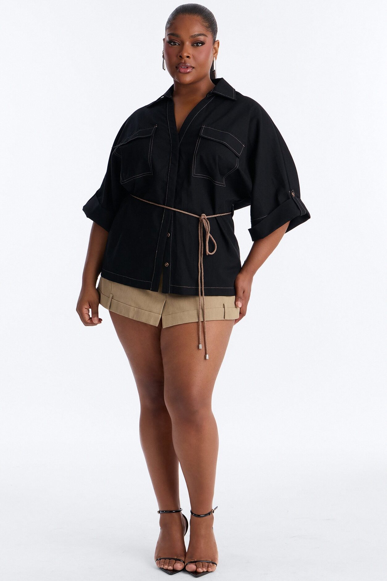 Casual Class Belted Linen Shirt - Black