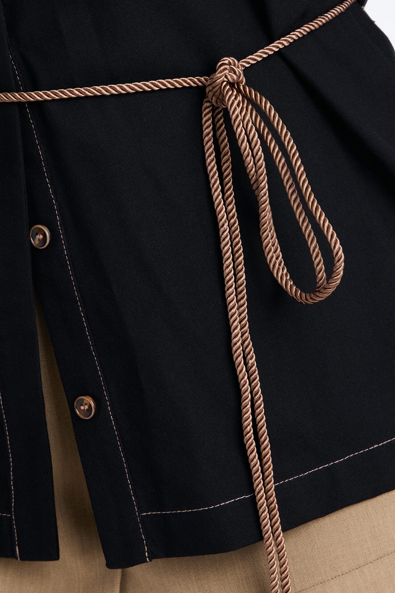 Casual Class Belted Linen Shirt - Black