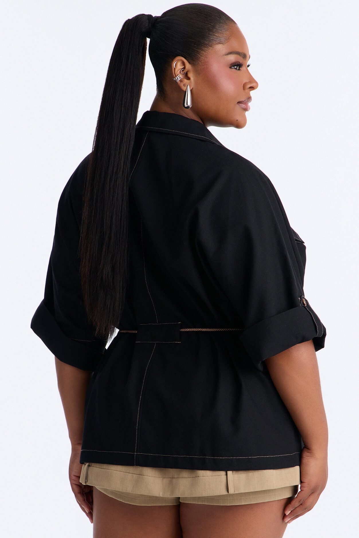 Casual Class Belted Linen Shirt - Black