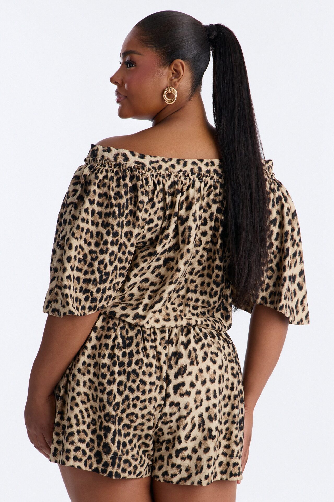 Xandra Leopard Short Sleeve Flowy Romper - Leopard