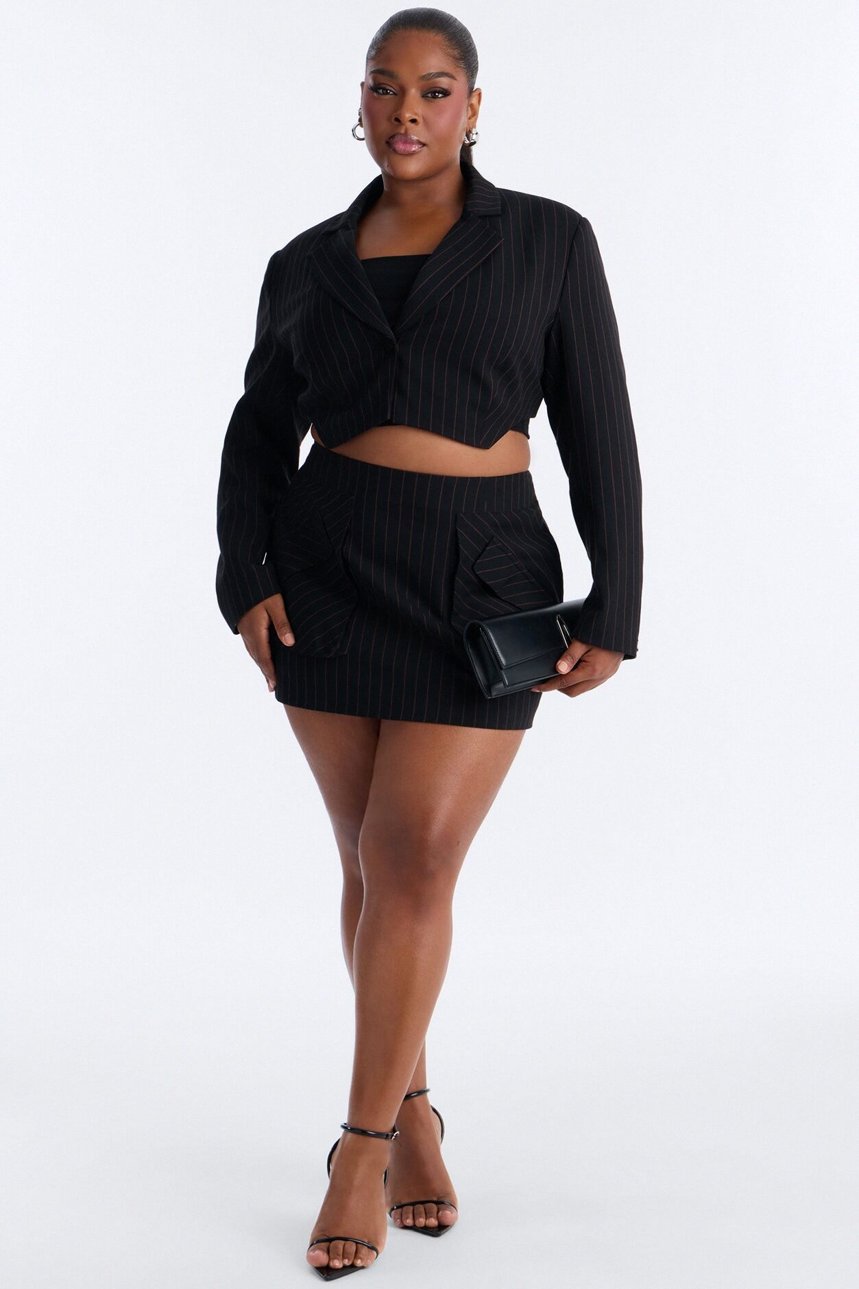 Big Checks Pinstripe Cropped Blazer - Black/combo