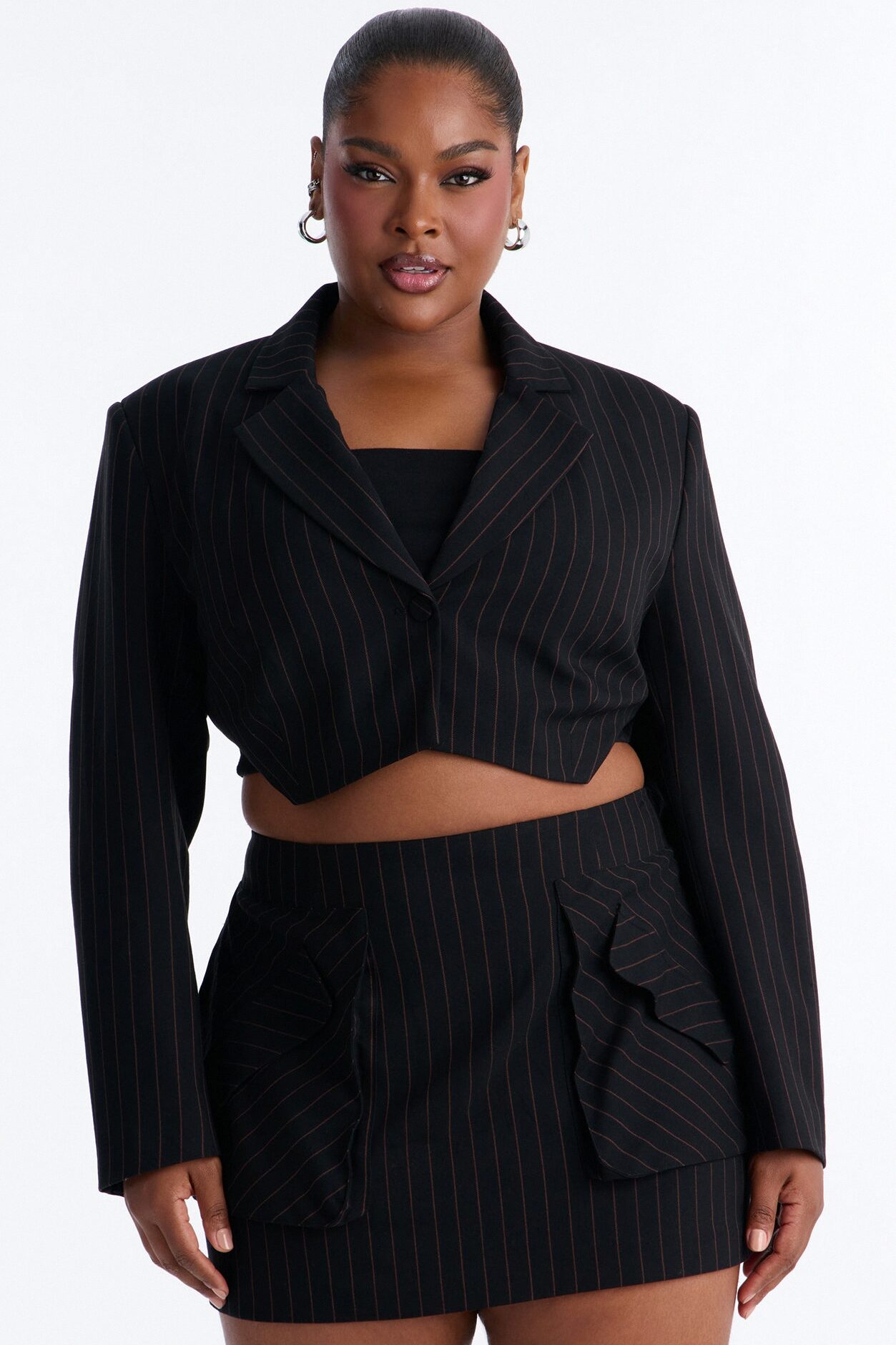 Big Checks Pinstripe Cropped Blazer - Black/combo