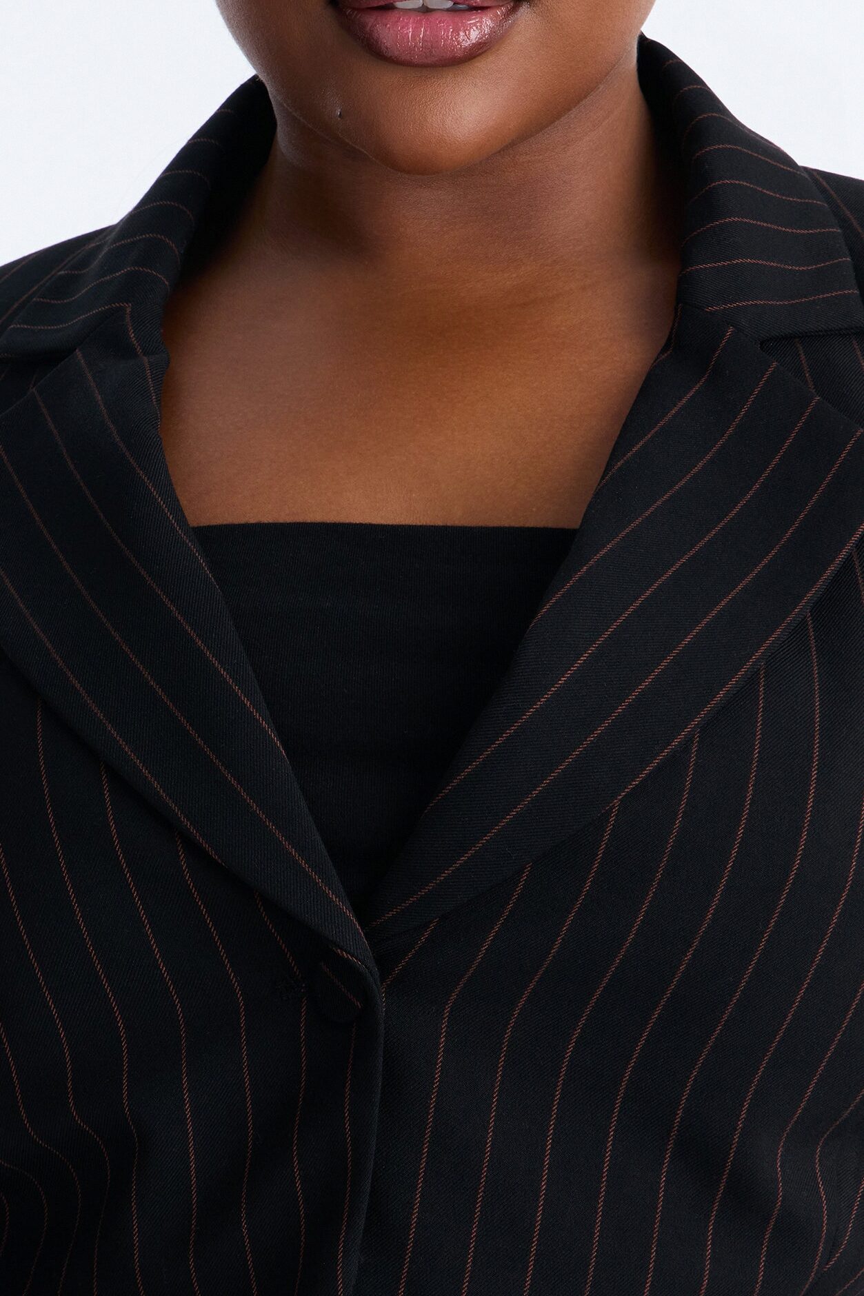 Big Checks Pinstripe Cropped Blazer - Black/combo