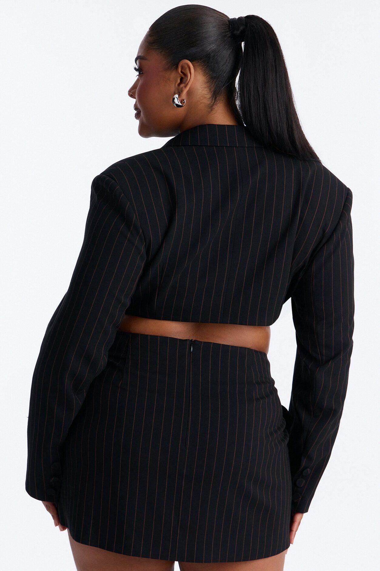 Big Checks Pinstripe Cropped Blazer - Black/combo