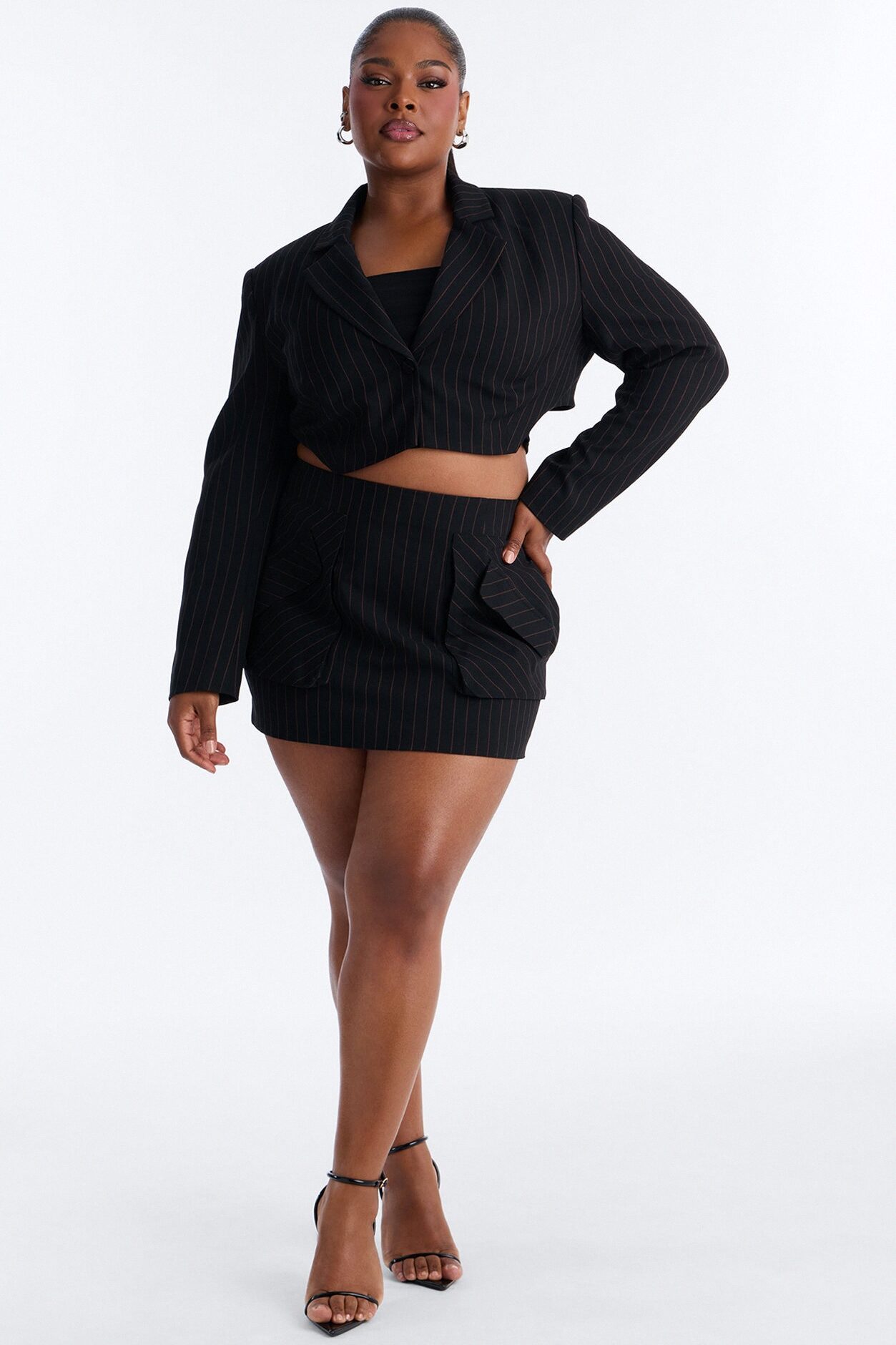 Big Checks Pinstripe Trouser Mini Skirt - Black/combo